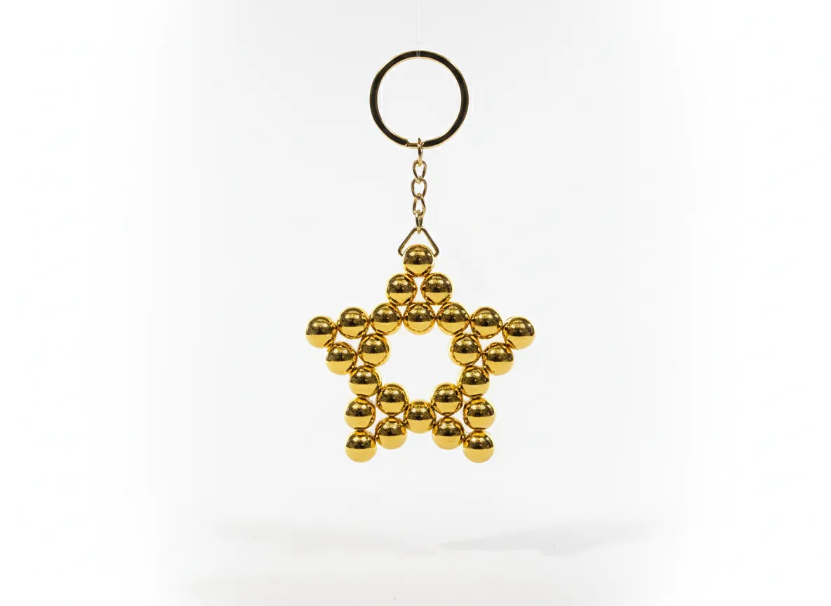 Gold Color Metal Bead Star Keychain 10 Pieces