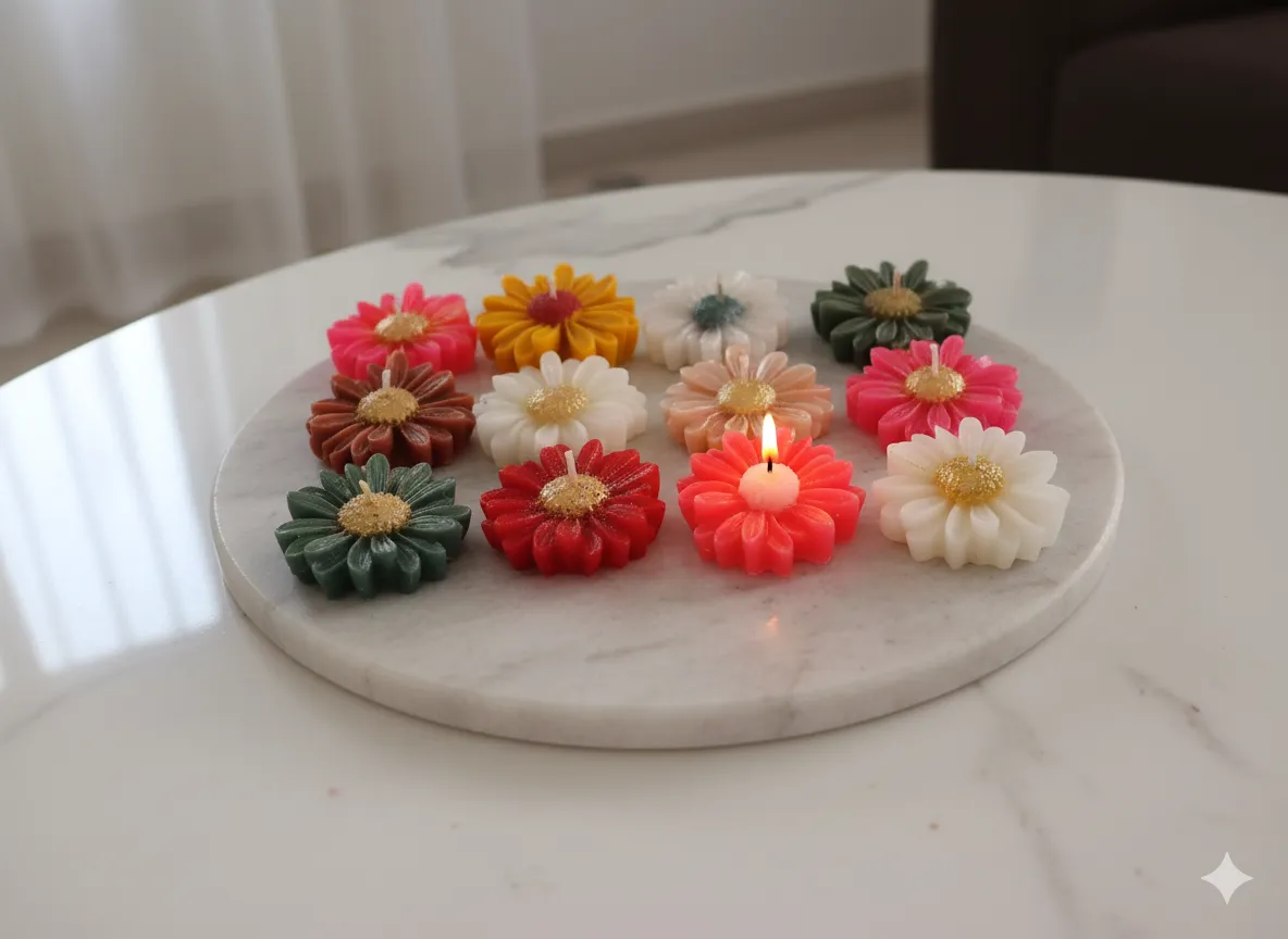 12 Adet Papatya Mum Renkli Kokulu Mum Seti