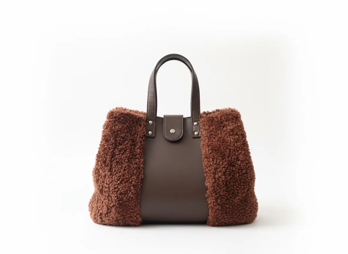 Kahverengi Kürklü Deri Aksesuarlı El Çantası