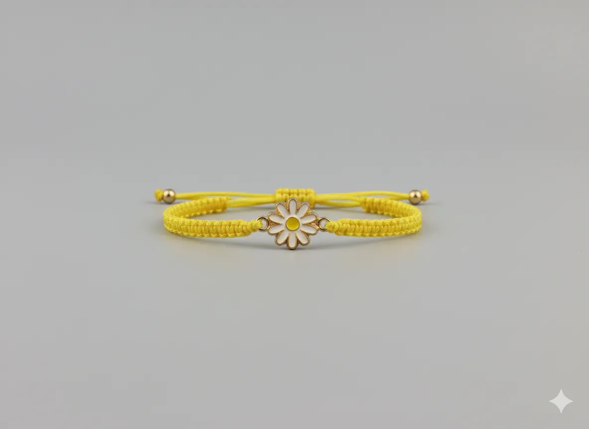 Sarı Papatya Detaylı El Örgüsü Bileklik