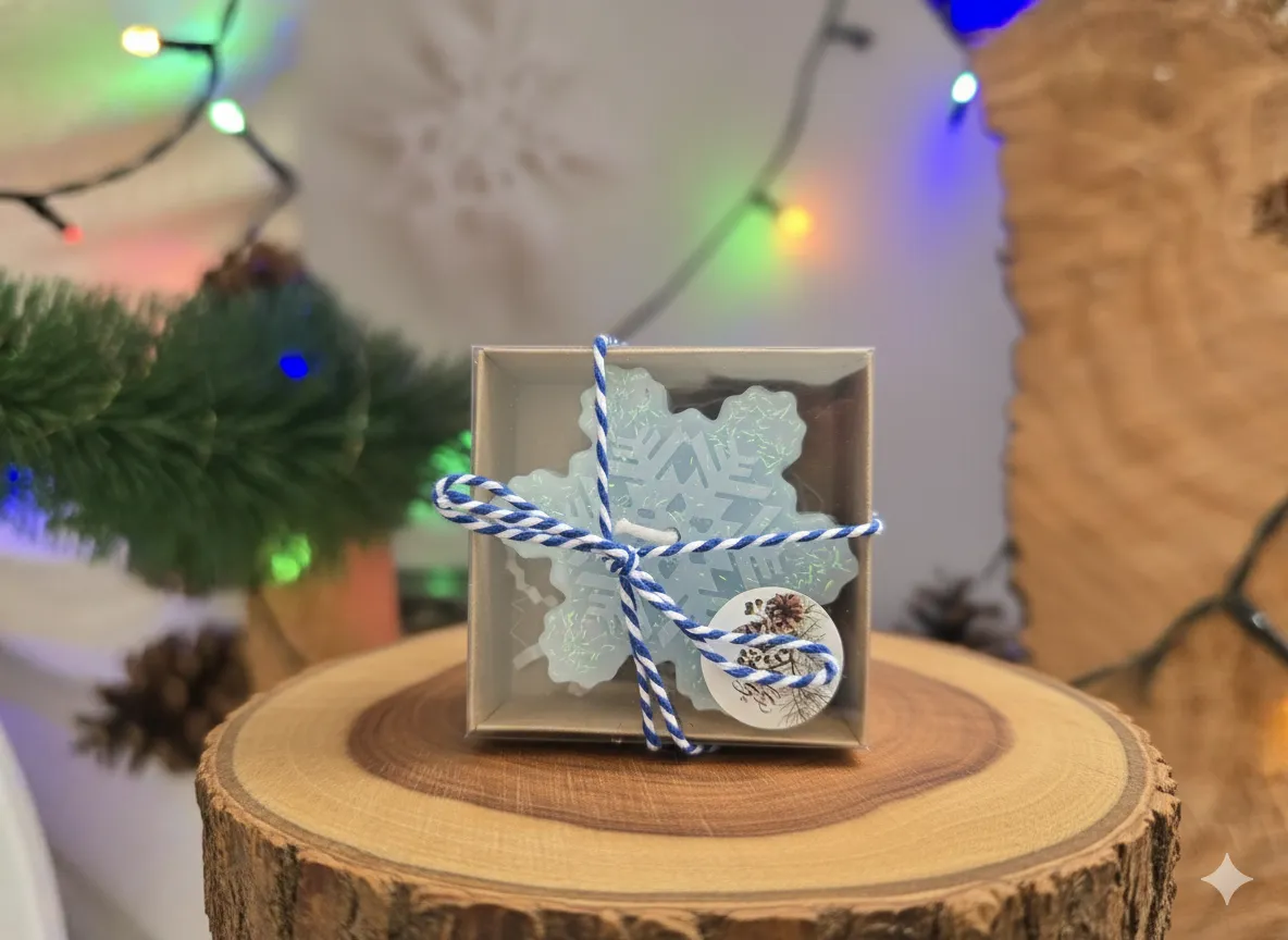 Açık Mavi Kar Tanesi Dekoratif Mum – Çikolata Kokulu (Kutulu)
