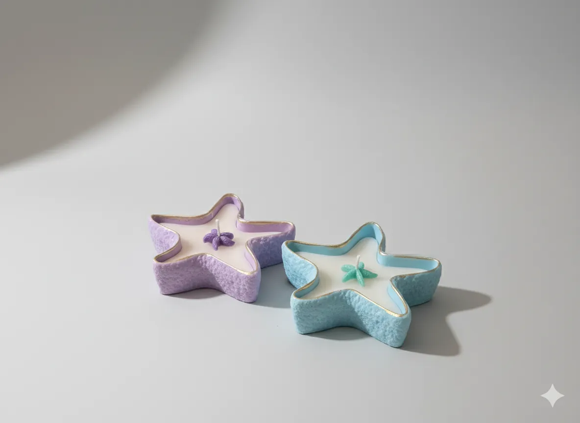 İkili Deniz Yıldızı Mum Seti – Mavi & Mor