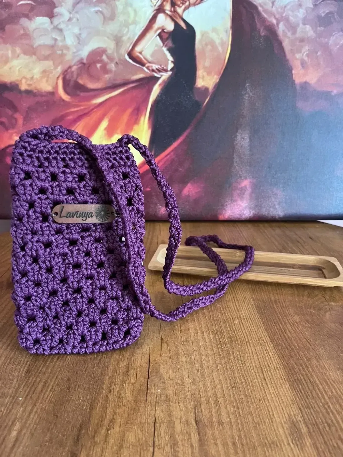 Plum Purple Macrame Woven Phone Bag - Handmade Design