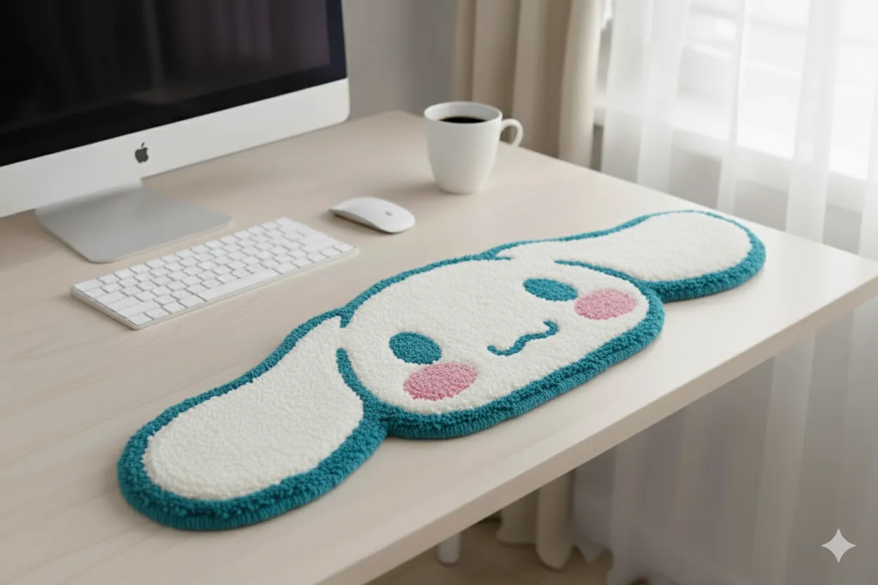 Sevimli Tavşan Şekilli Klavye Halısı - El Yapımı Dekoratif Halı