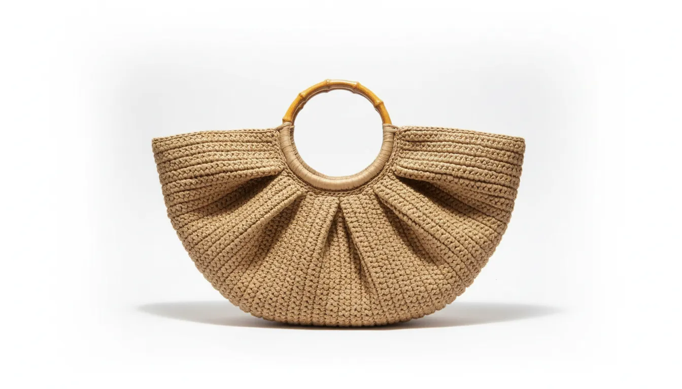 Hasır Görünümlü Yuvarlak Saplı Örgü Çanta