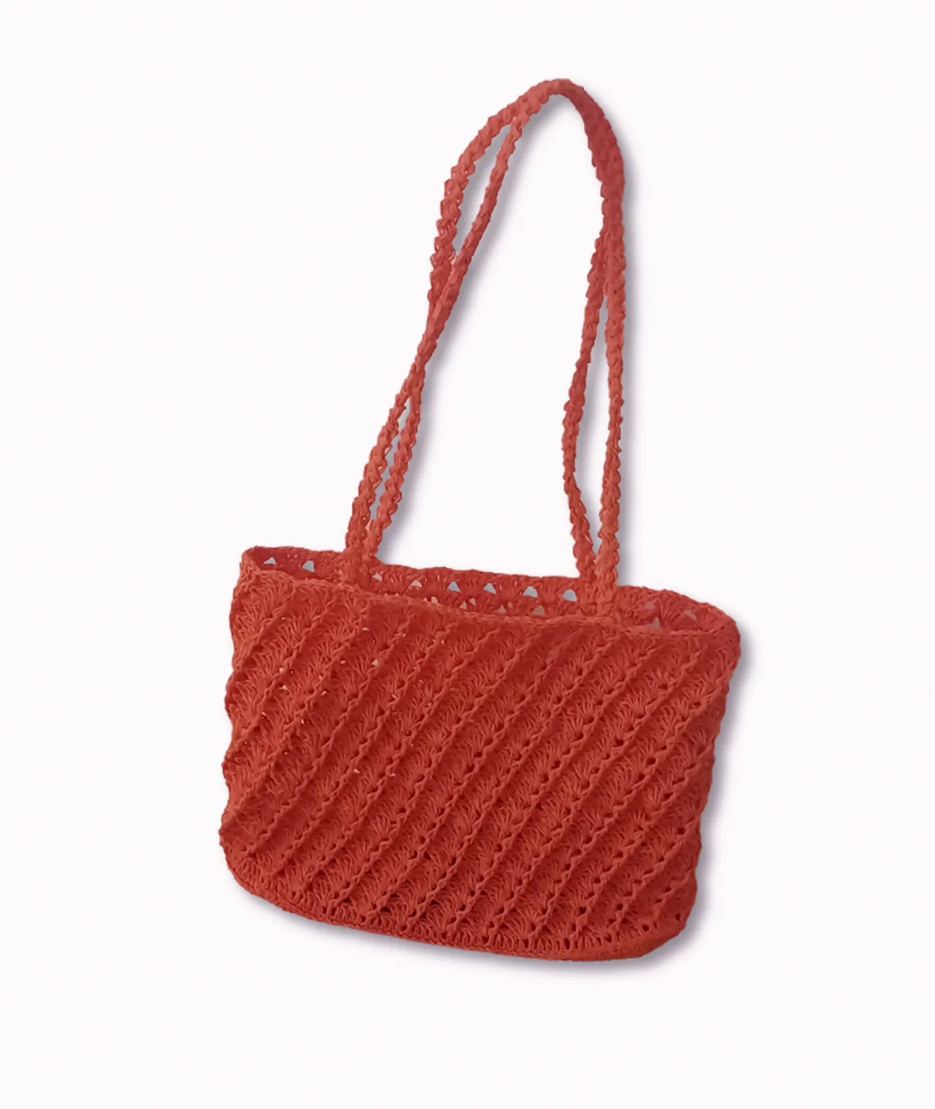 El Yapımı Turuncu Kağıt İp Çanta – Örgü Büyük Boy Omuz Çantası