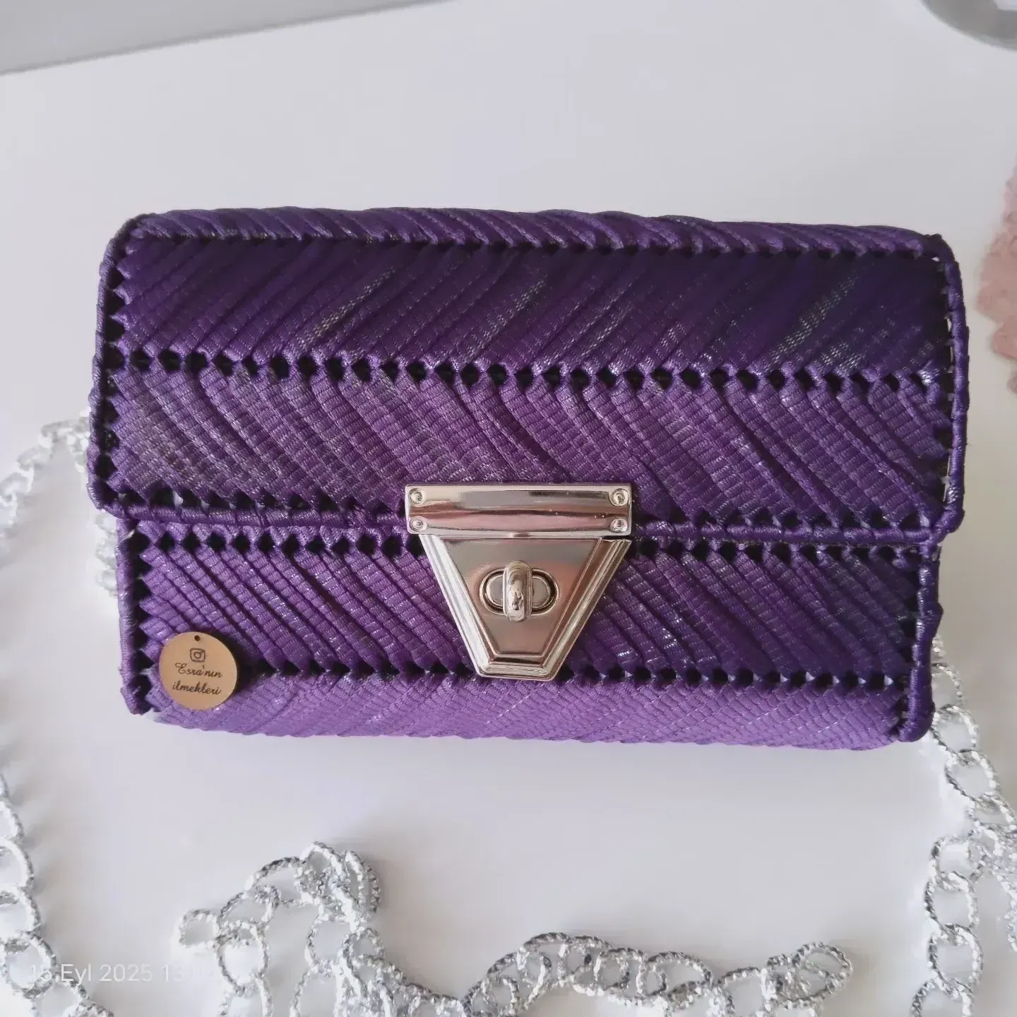 Mor Kanvas El Örgüsü Zincir Askılı Çanta 👜