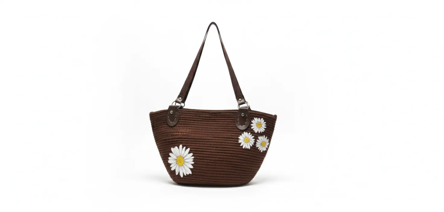 Brown Daisy Patterned Handbag