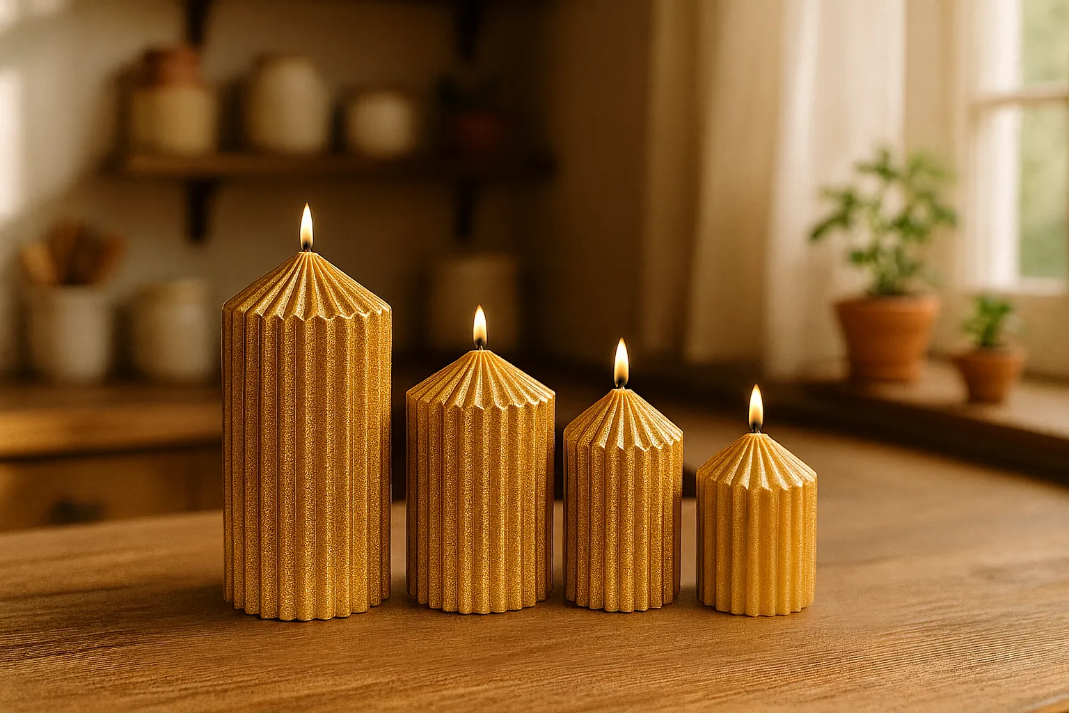 Limon Çiçeği Kokulu 4’lü Gold Renk Dekoratif Mum Seti