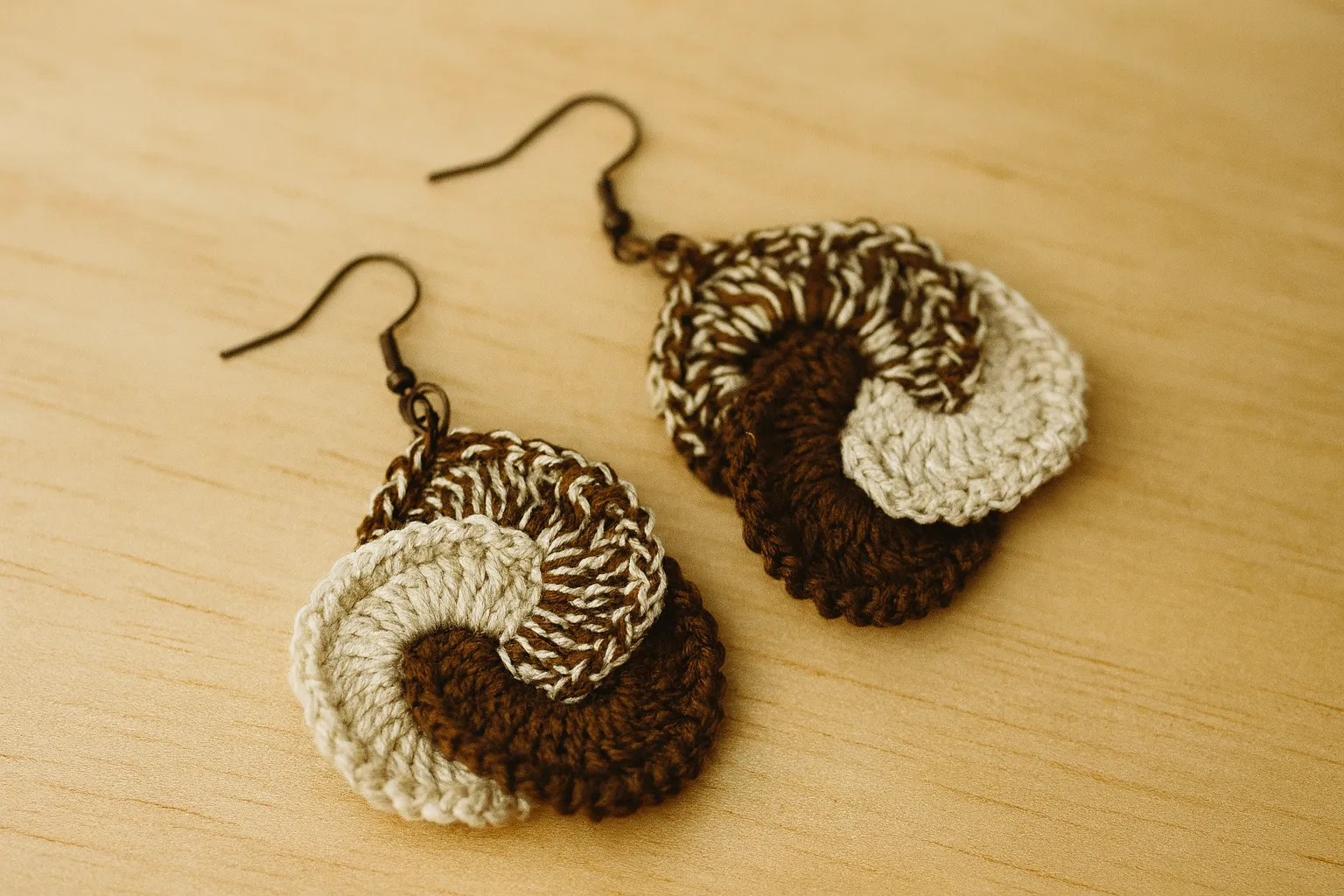 El Örgüsü Spiral Küpe – Kahverengi & Krem