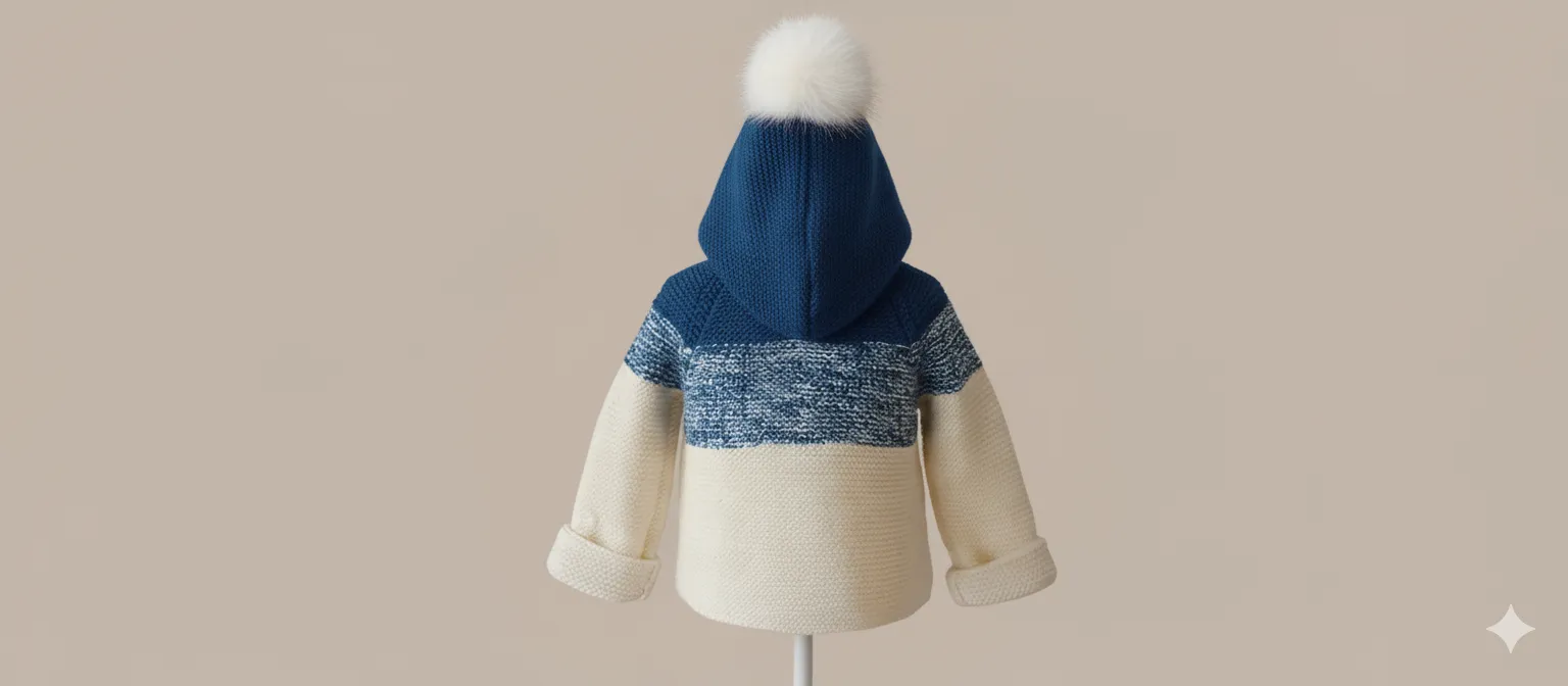 Mavi ve Krem Renkli Örgü Erkek Çocuk Hırka Ceket - Çift Katlı