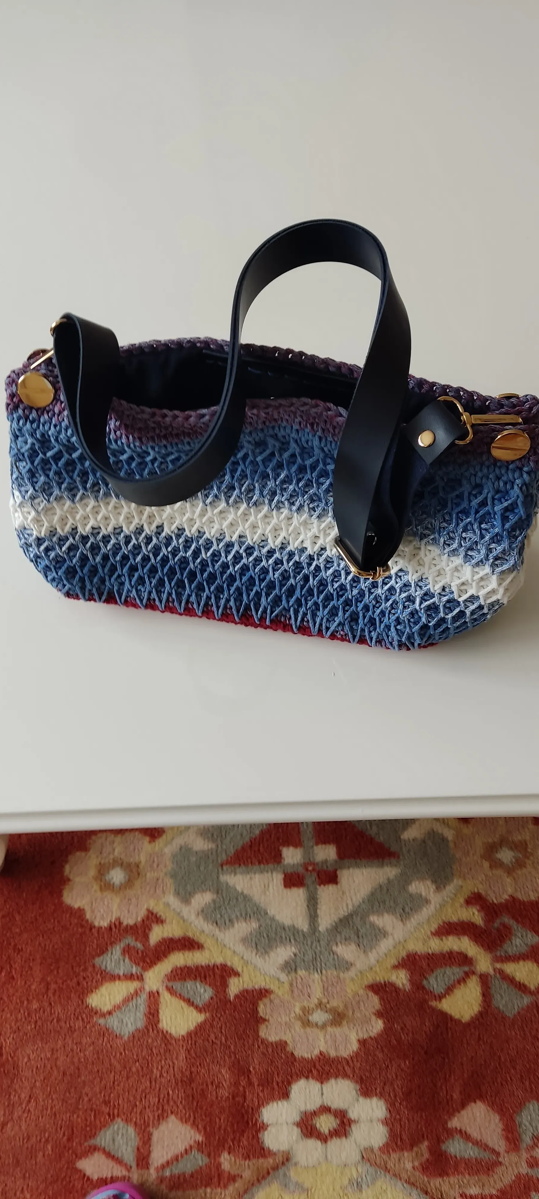 Mavi Tonlarında Makrome Omuz Çantası - Deniz Esintili El Emeği