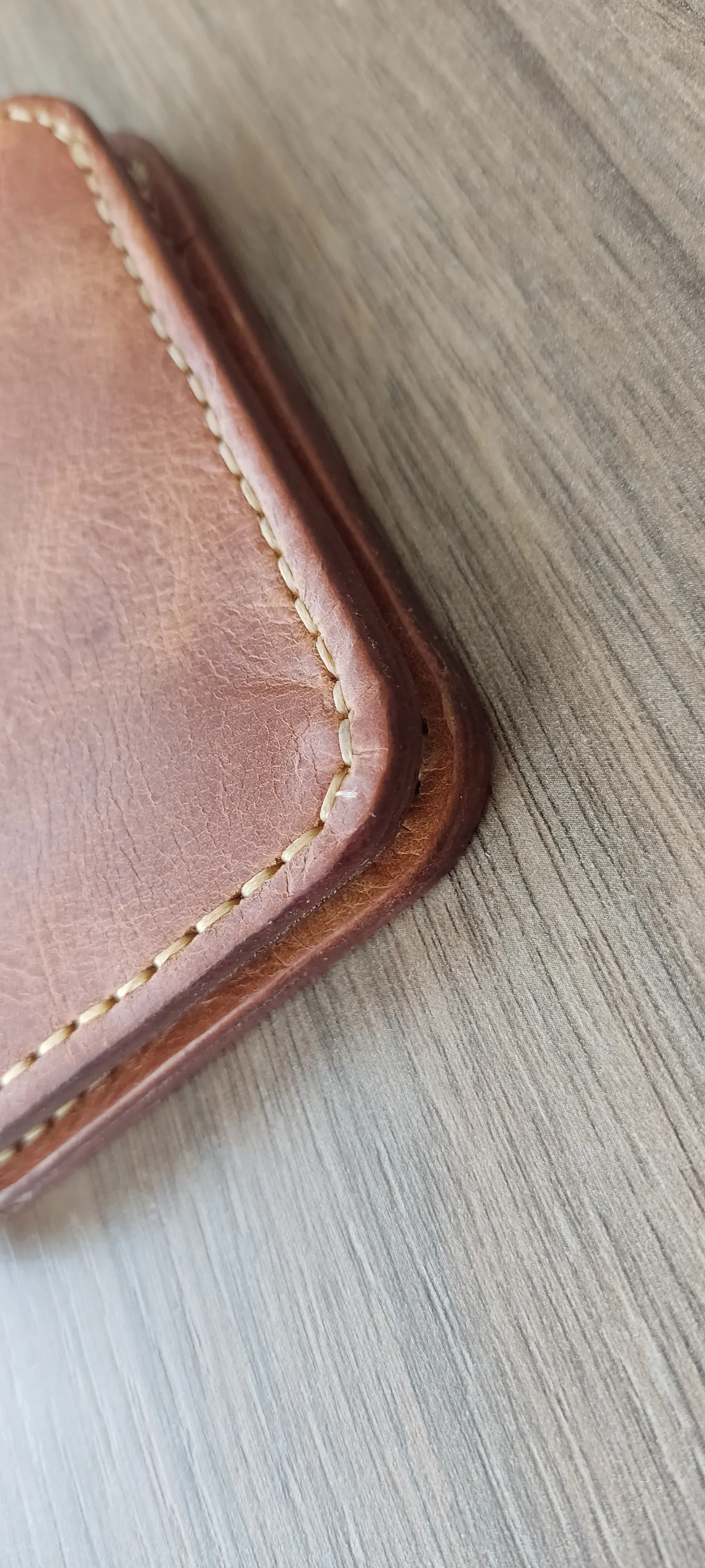 Taba Rengi Deri Erkek Cüzdan - El Dikişi Minimal Tasarım