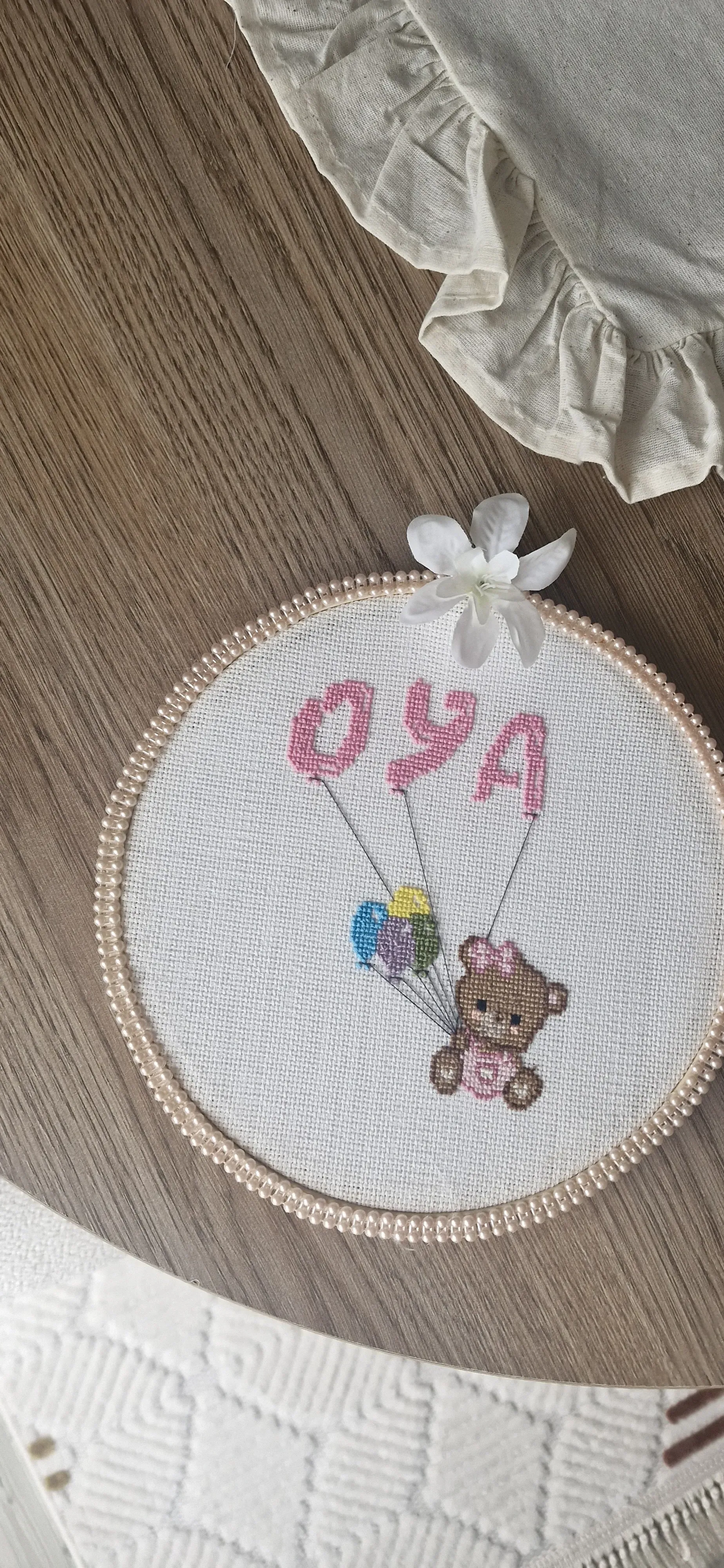 İsim Yazılı Gökkuşağı Desenli Etamin Bebek Odası Kapı Süsü