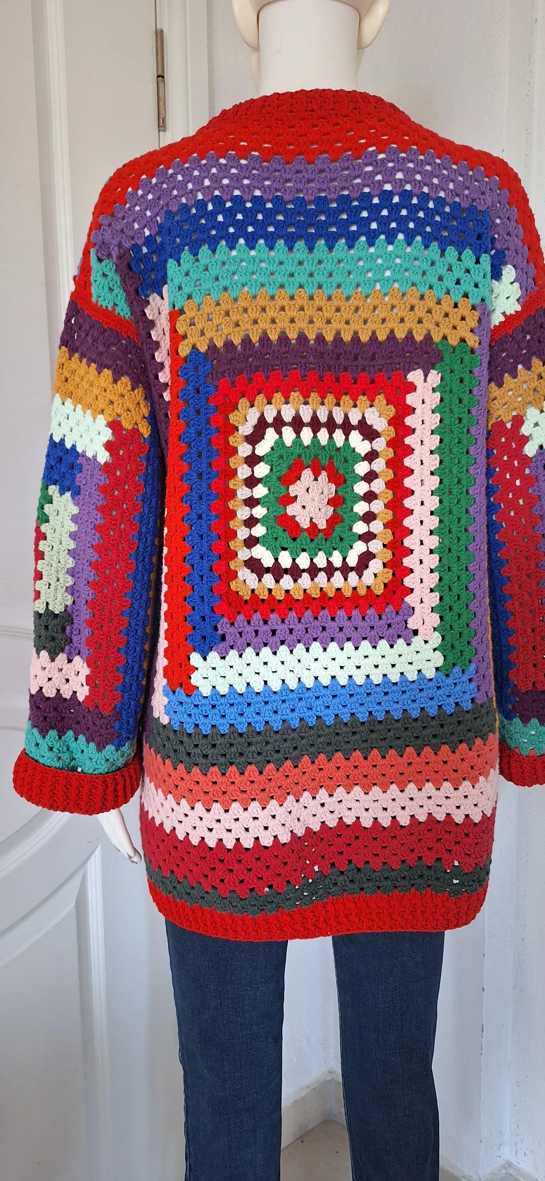 Çok Renkli Örgü Hırka - Pamuklu, 38-42 Beden Uyumlu - El Emeği