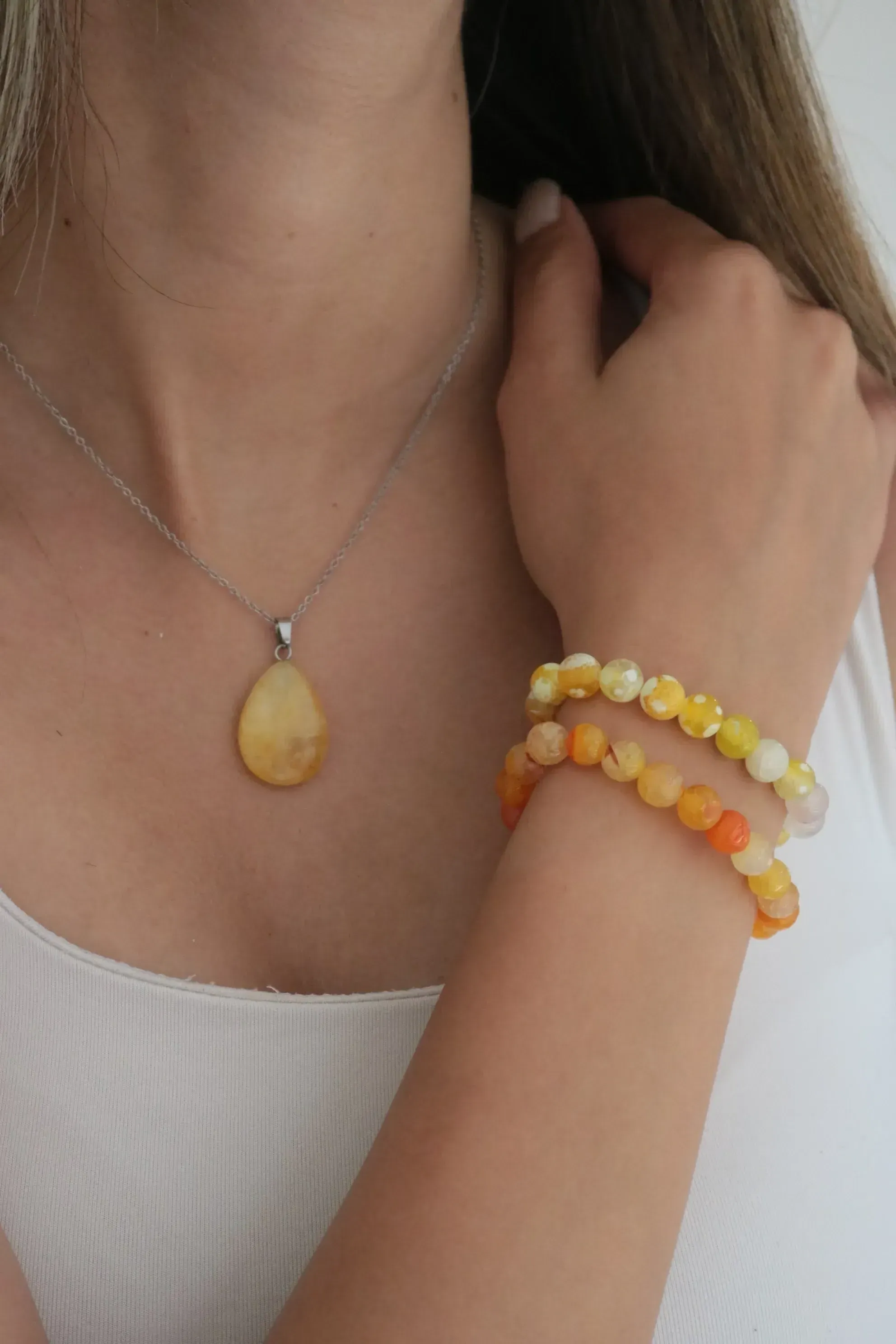 Sitrin Taşı Kolye ve Akik Bileklik Seti