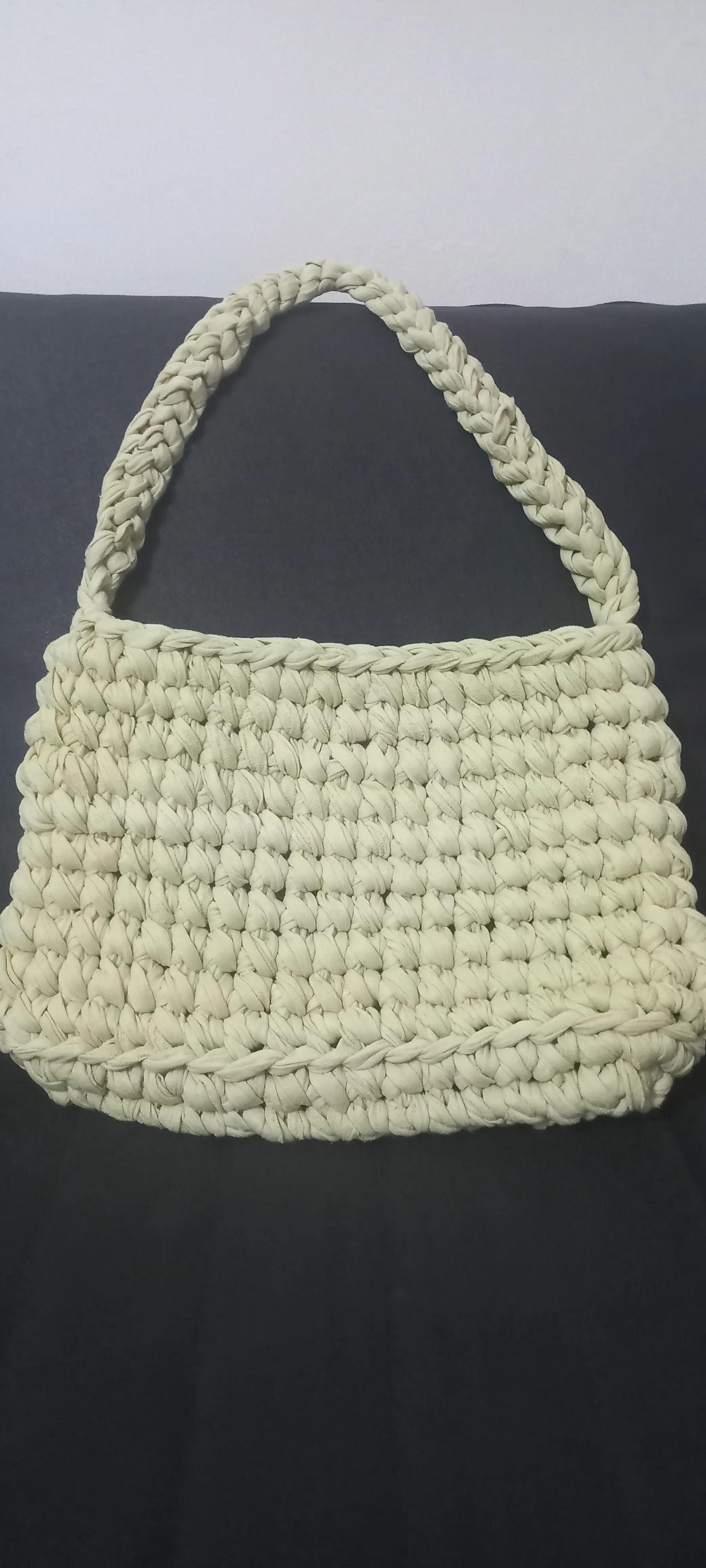 Krem Rengi Penye İpten Örme Omuz Çantası - El Örgüsü