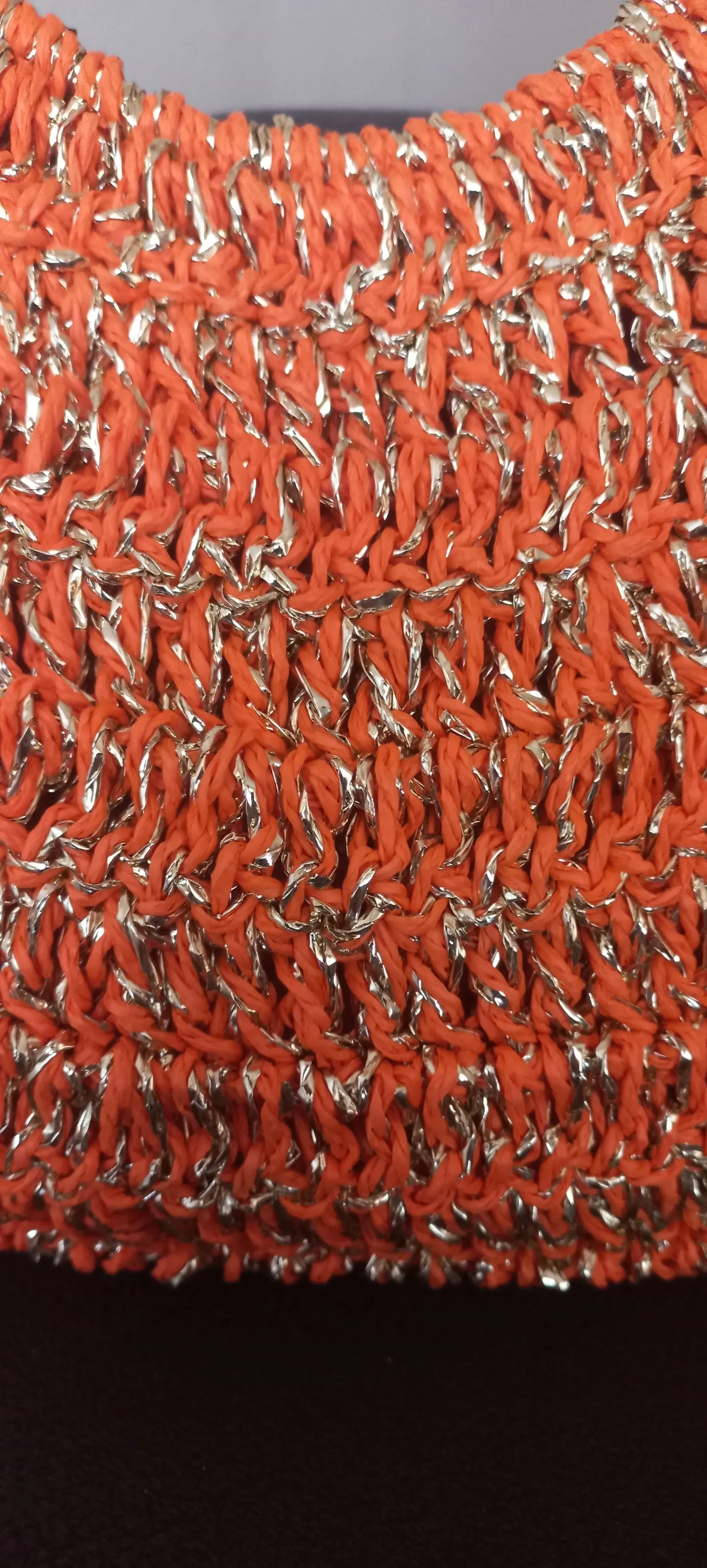 Orange Glitter Paper Yarn Knitted Circle Handle Handbag