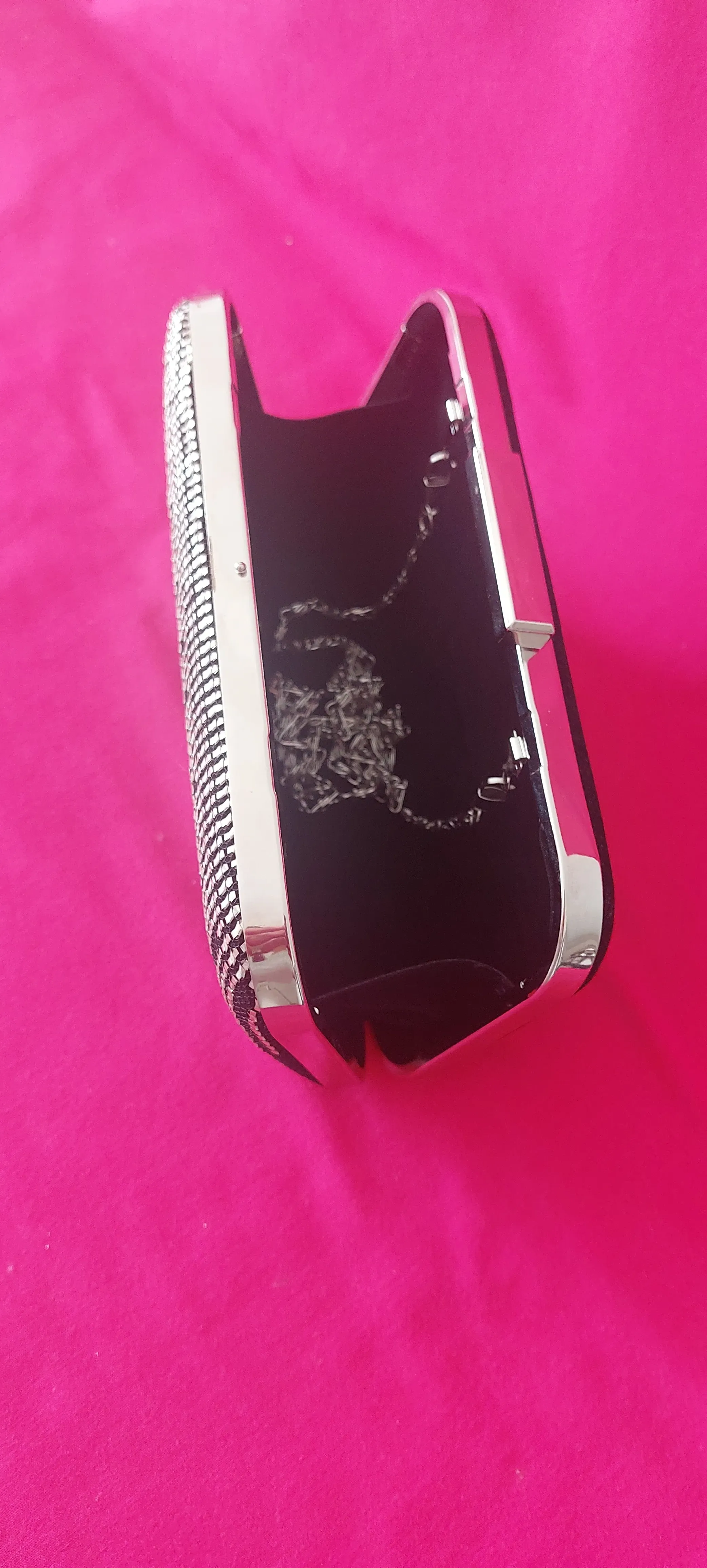 Siyah Kadife Gümüş Tel Kırma Portföy Çanta - El İşlemesi