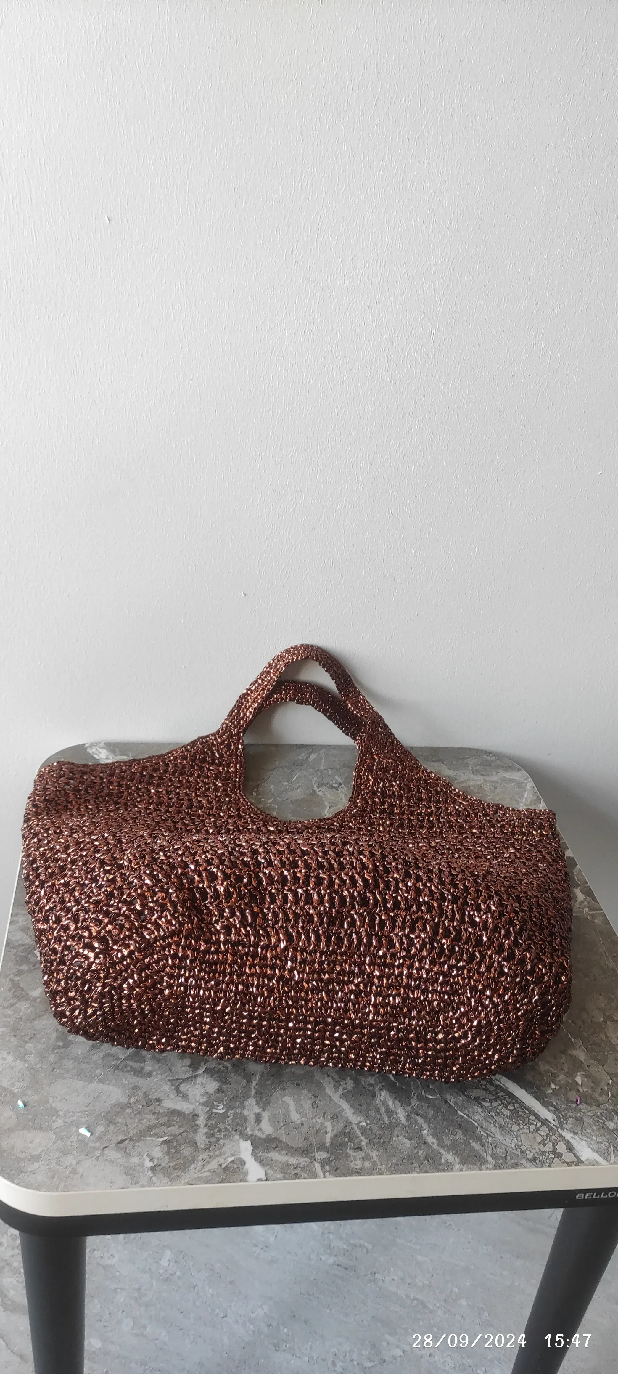 Bronze Metallic Rope Knit Beach Bag - Spacious and Stylish Design