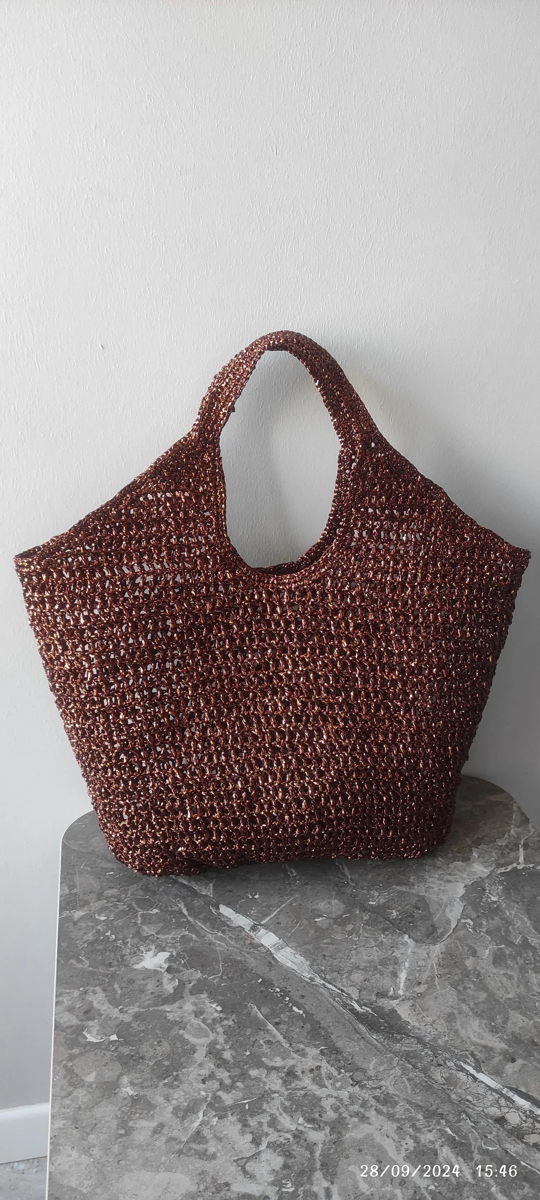 Bronze Metallic Rope Knit Beach Bag - Spacious and Stylish Design