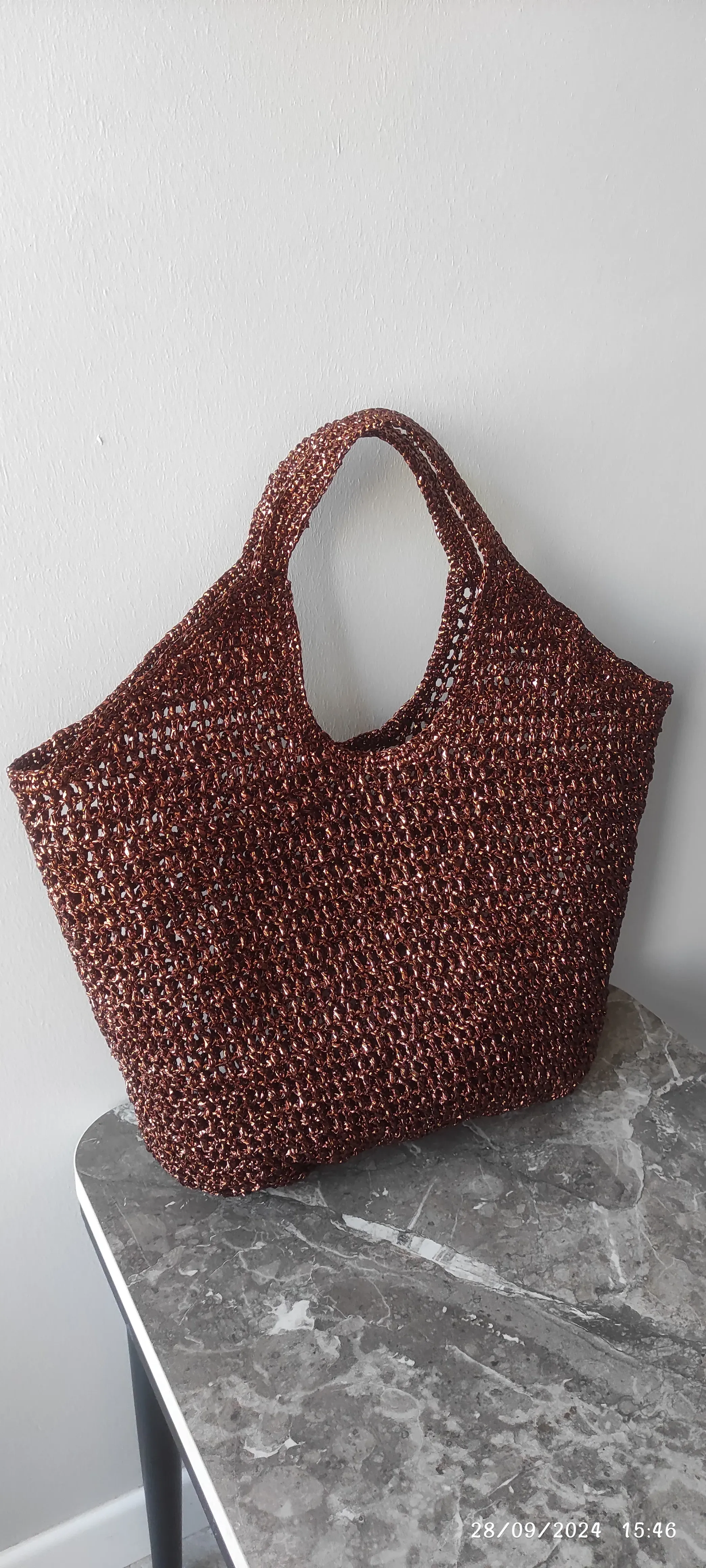 Bronze Metallic Rope Knit Beach Bag - Spacious and Stylish Design