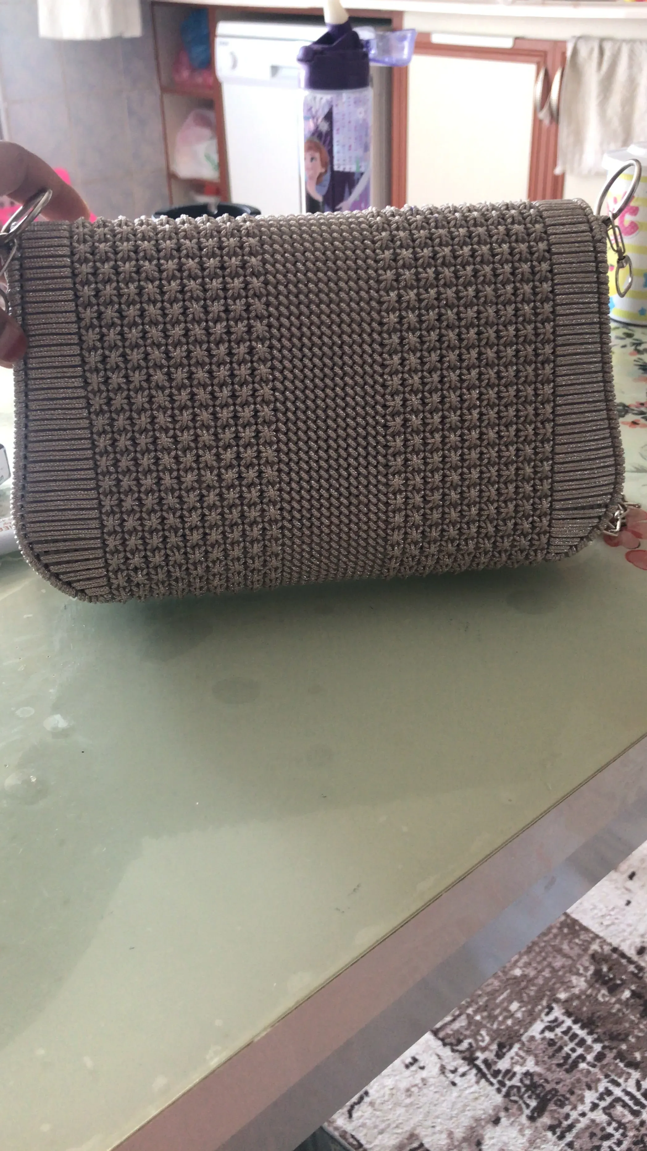 Gri Makrome Kanvas Omuz Çantası - El Yapımı Şık Tasarım