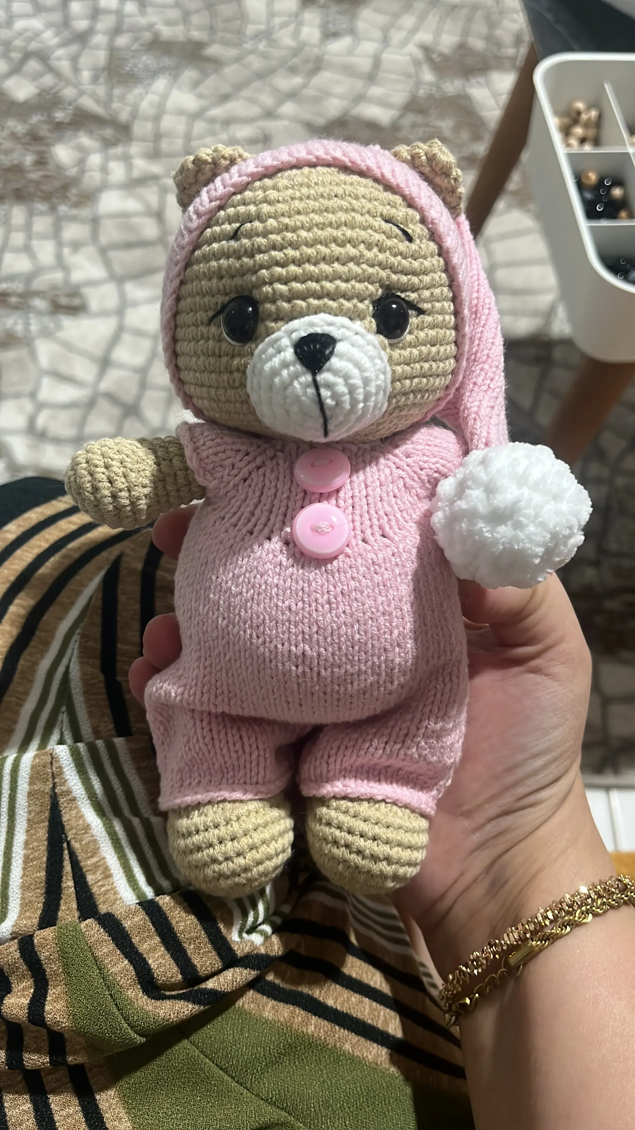 Pink Romper and Hat Amigurumi Bear Toy Doll - Handmade