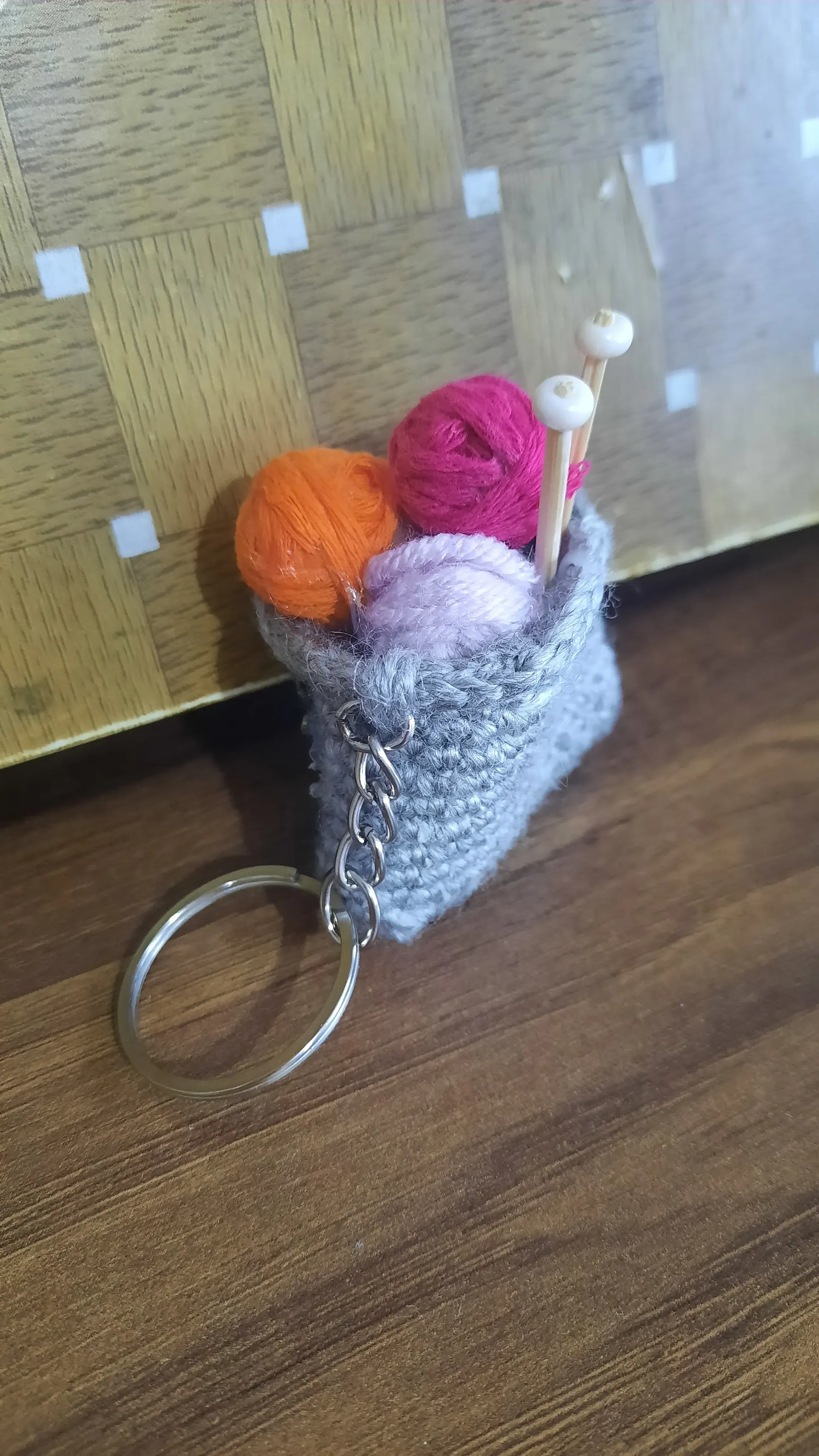 Minik Örgü Sepeti-El Yapımı Anahtarlık