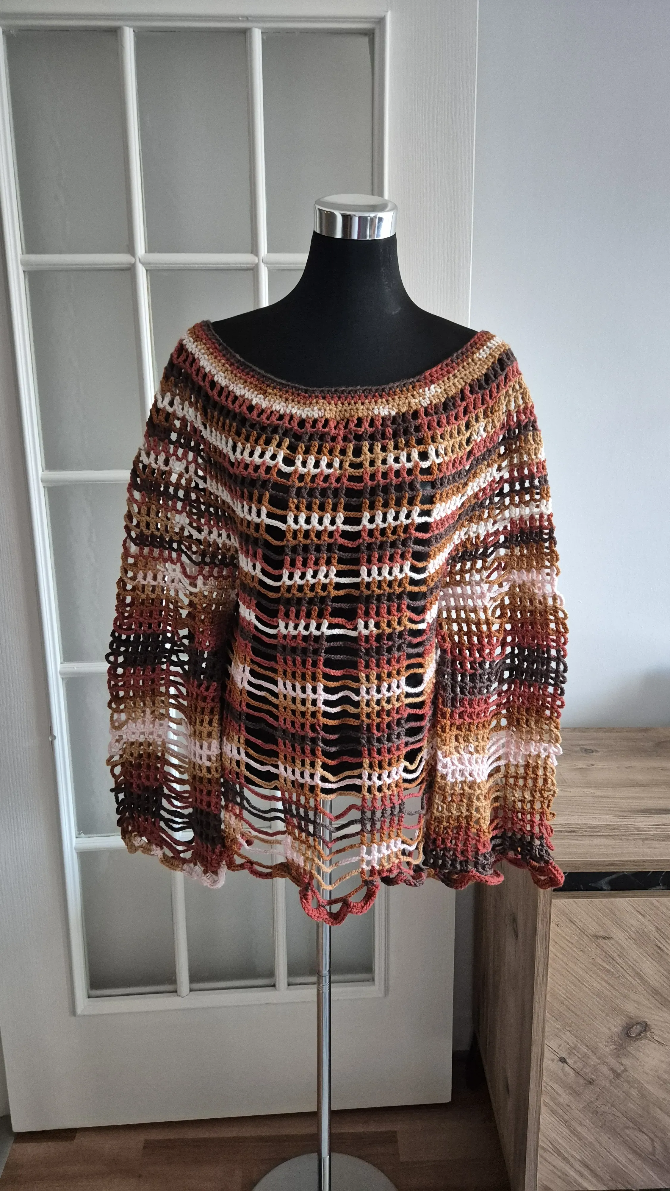 Multi-Colored Knitted Blouse - Long Sleeved, Bohemian Style, Handmade