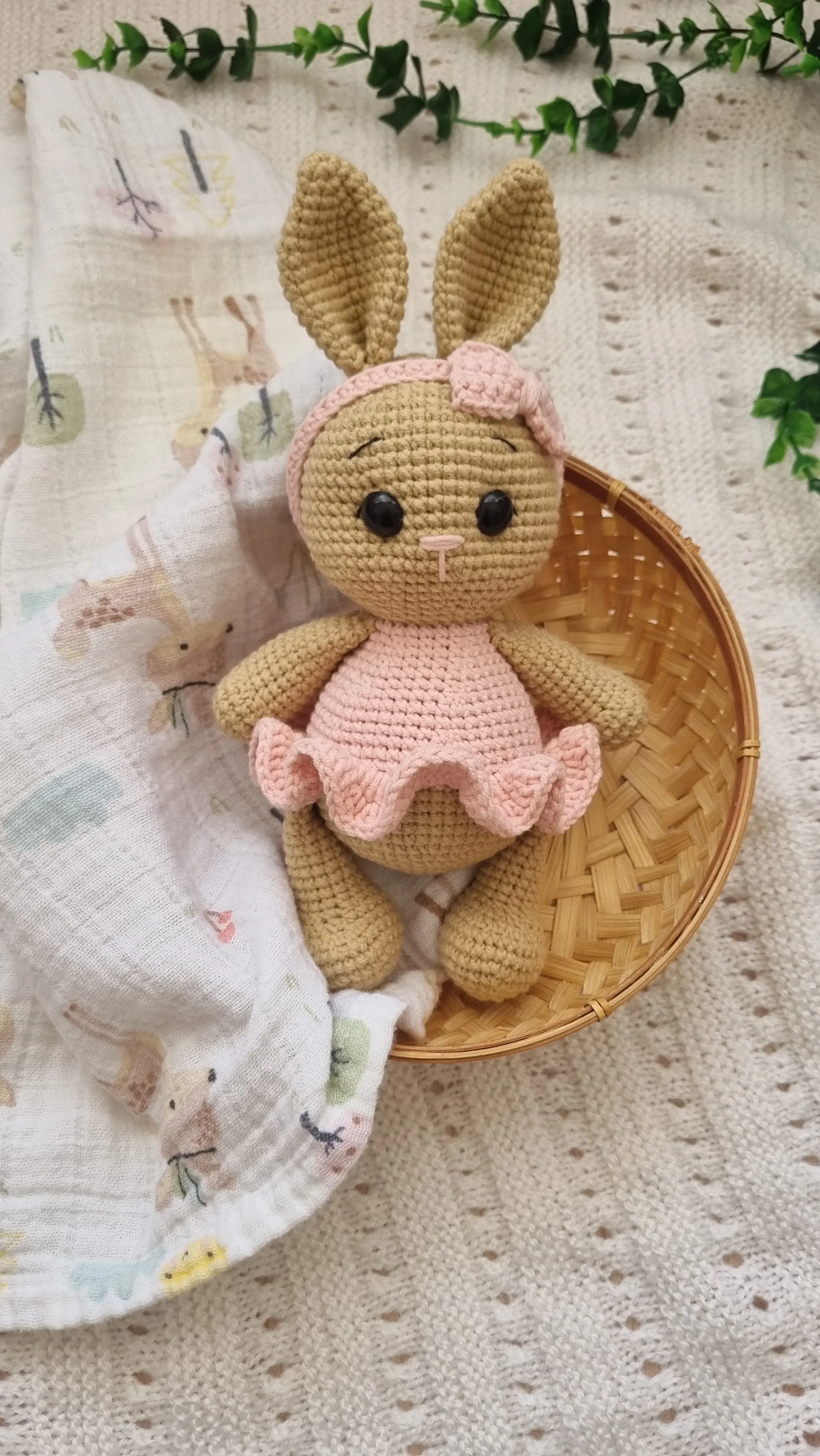 Knitted Rabbit Toy - Pink Dress Amigurumi Baby Rabbit