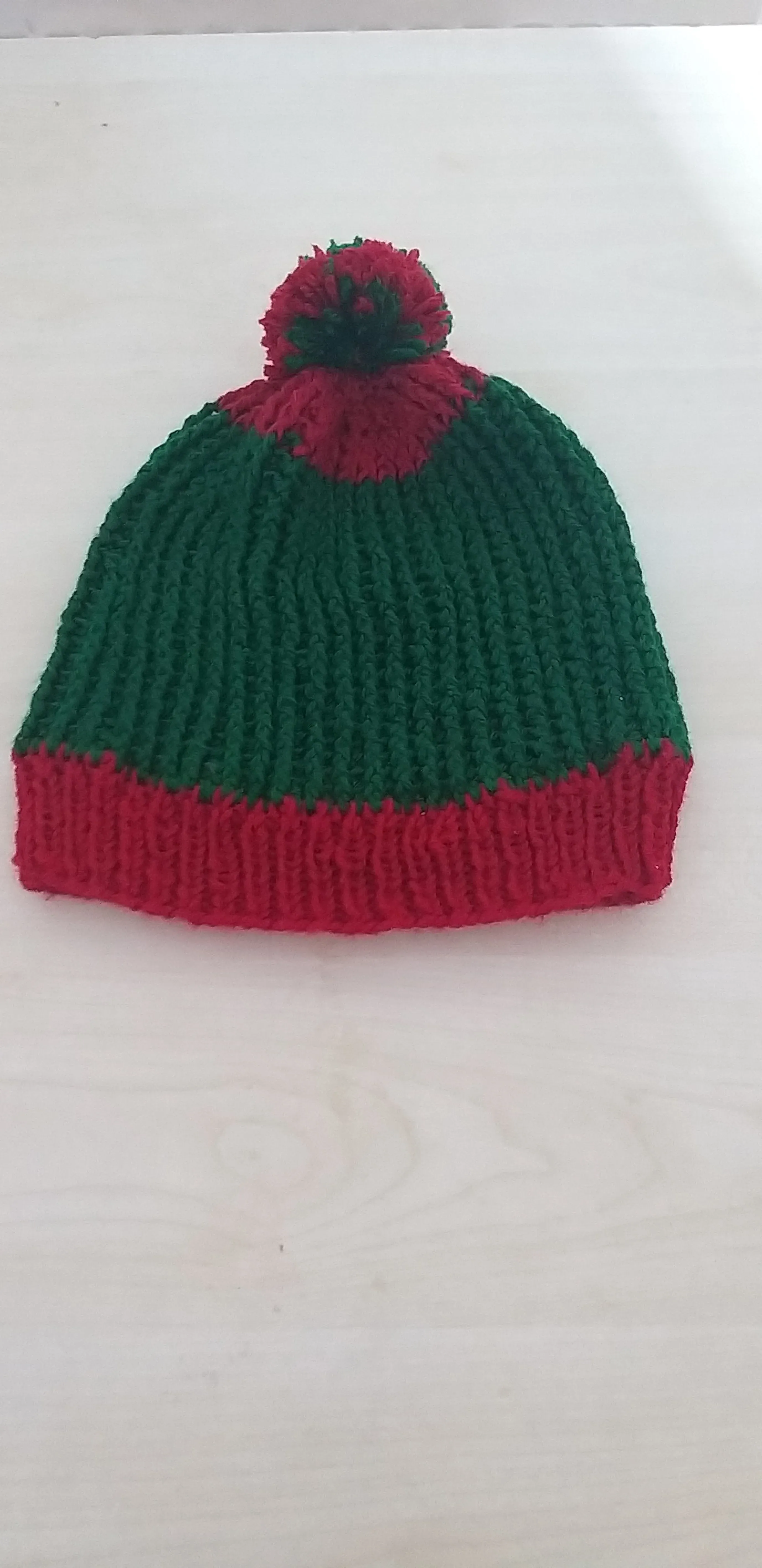 Green and Red Pom-Pom Knit Beanie - Warm for Winter