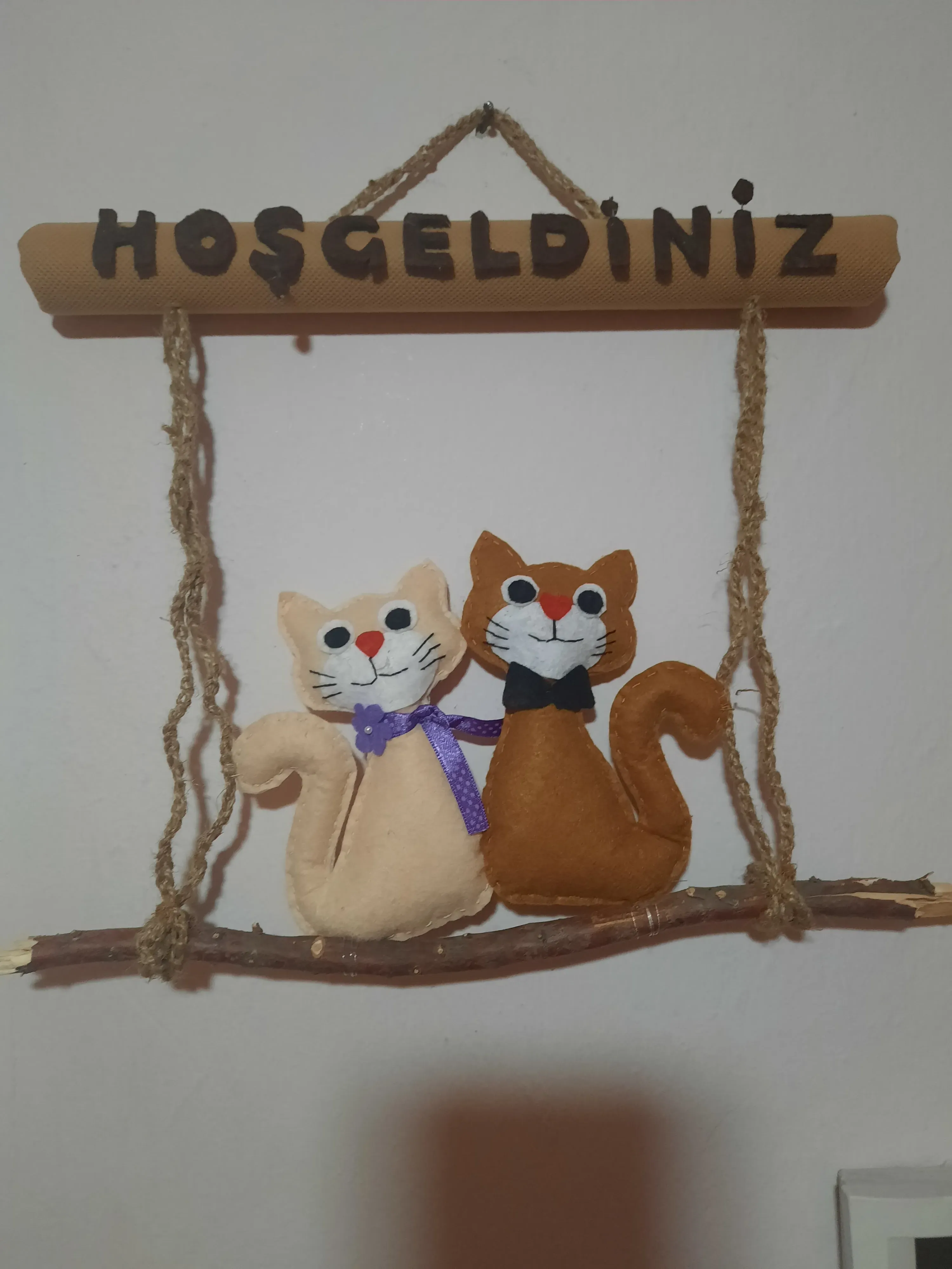 Keçe Kedi Figürlü Hoşgeldiniz Kapı Süsü