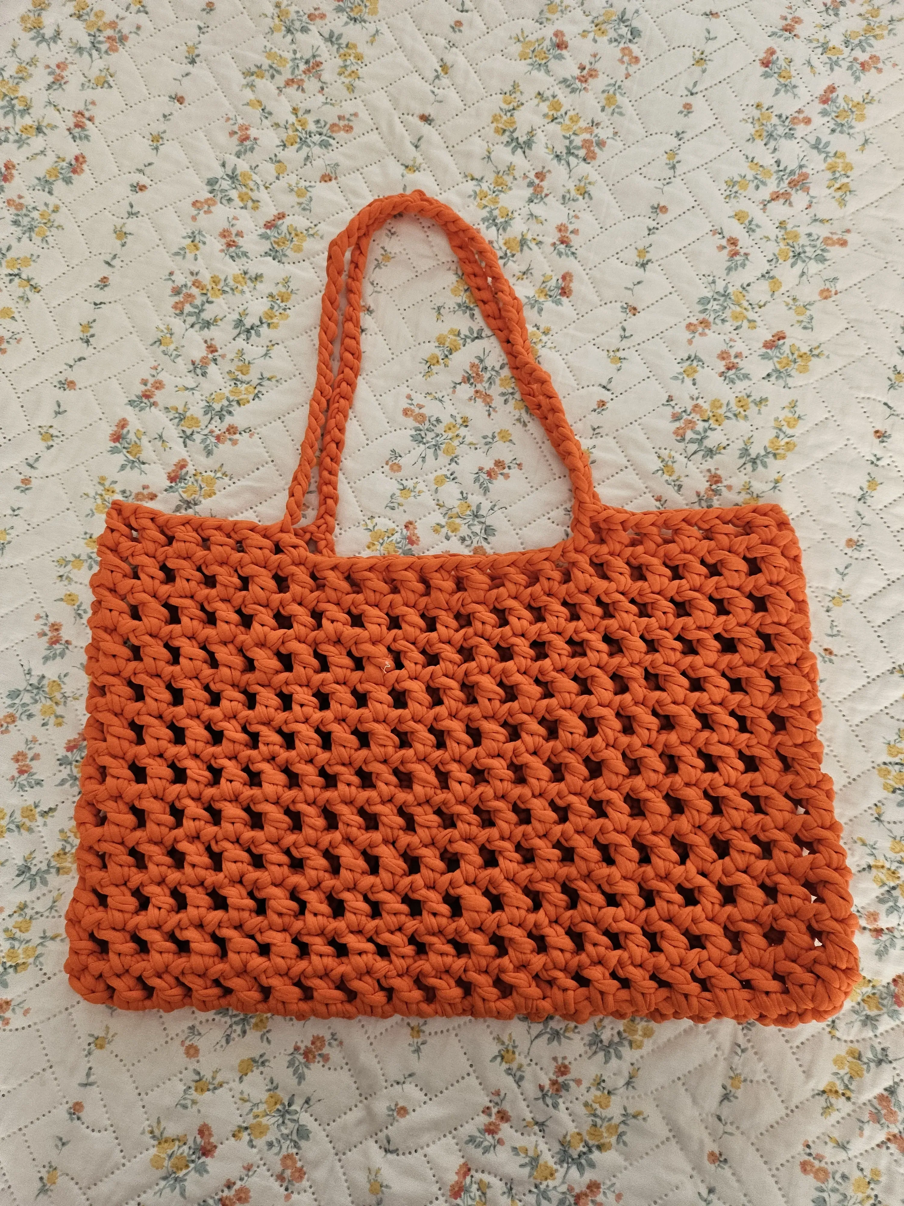 Handmade Orange T-shirt Yarn Mesh Bag