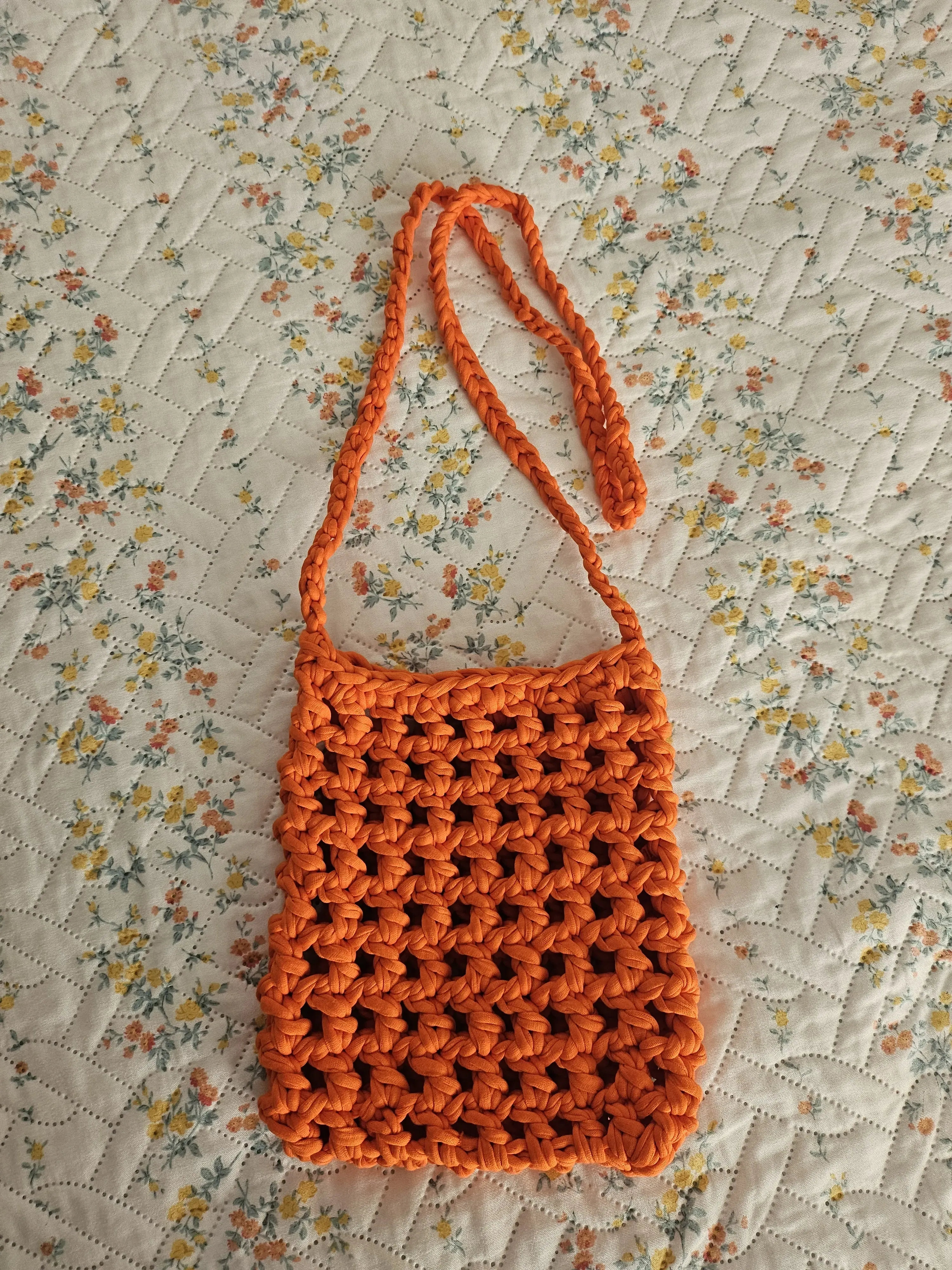 Orange Combed Cotton Yarn Hand Knitted Bag