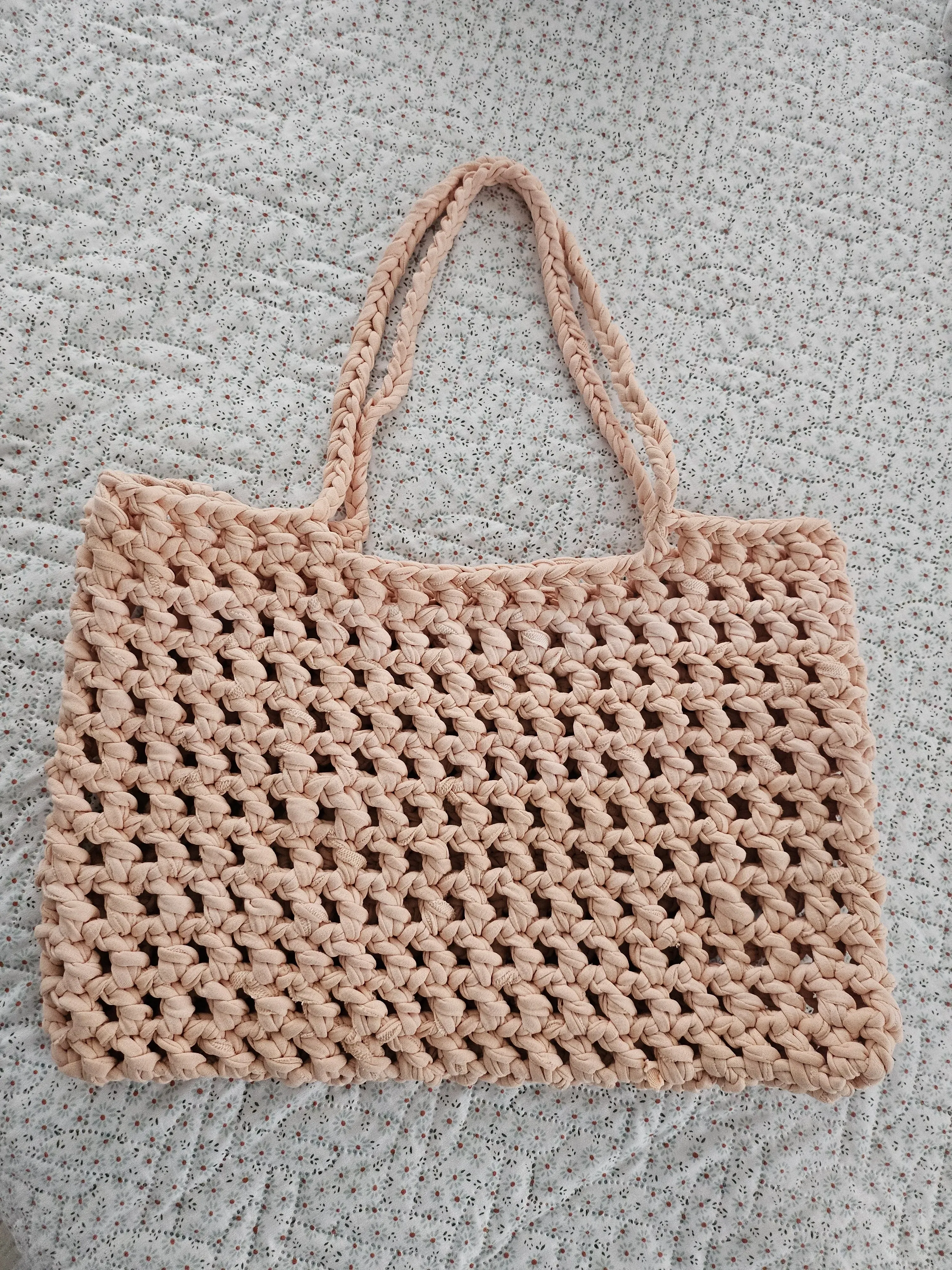 Pudra Rengi Penye İp El Örgüsü Çanta