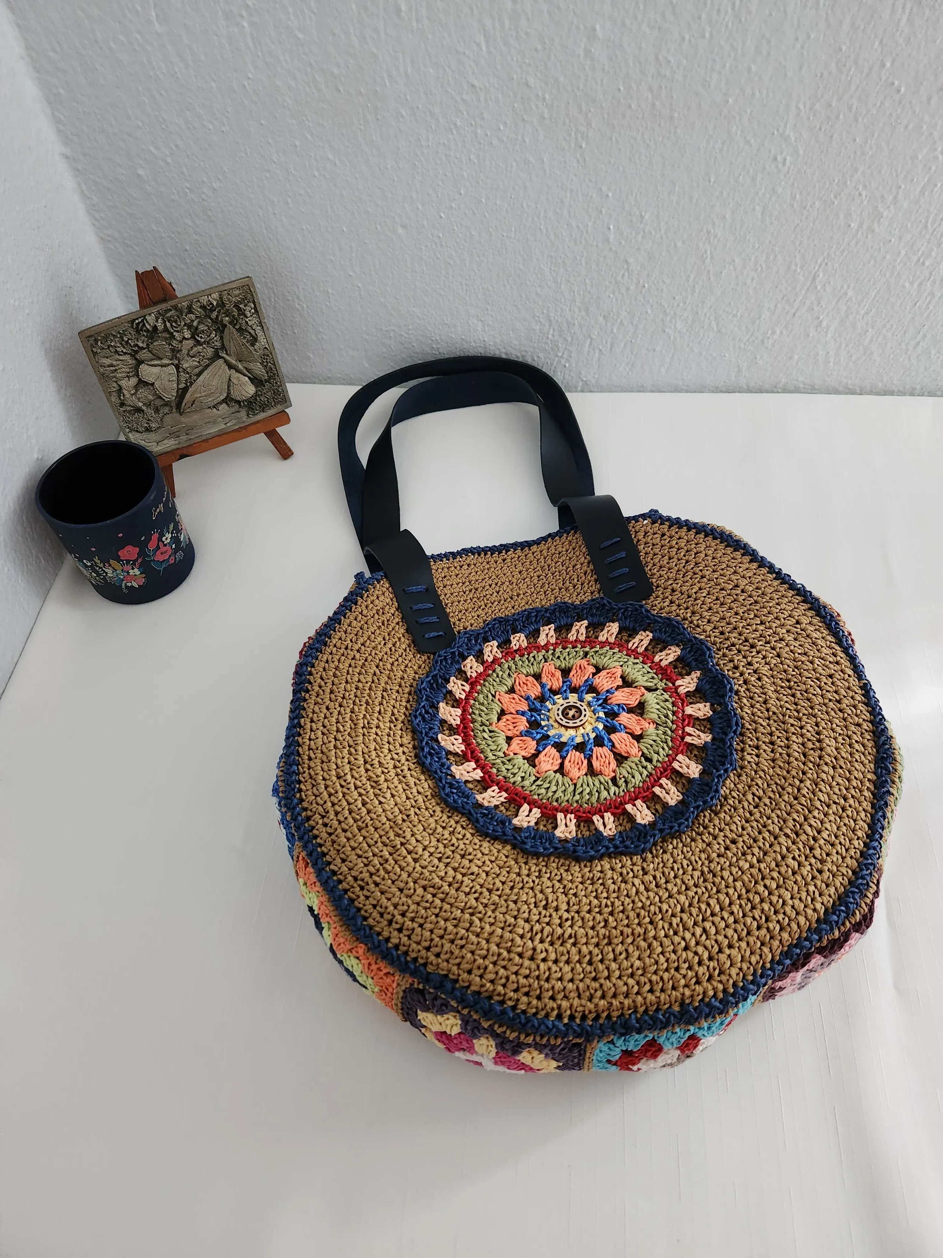 Colorful Hand Knit Round Bag