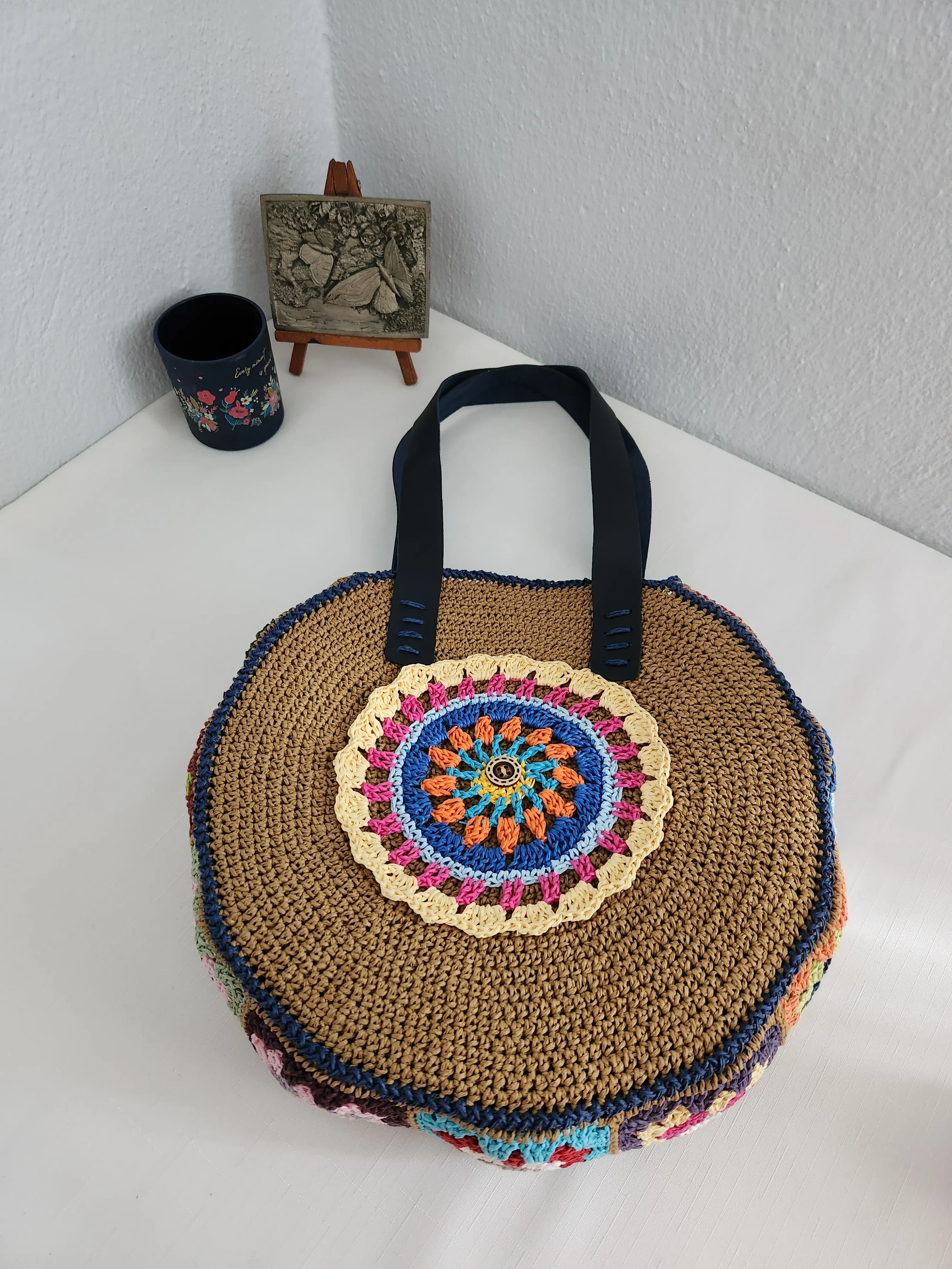 Colorful Hand Knit Round Bag