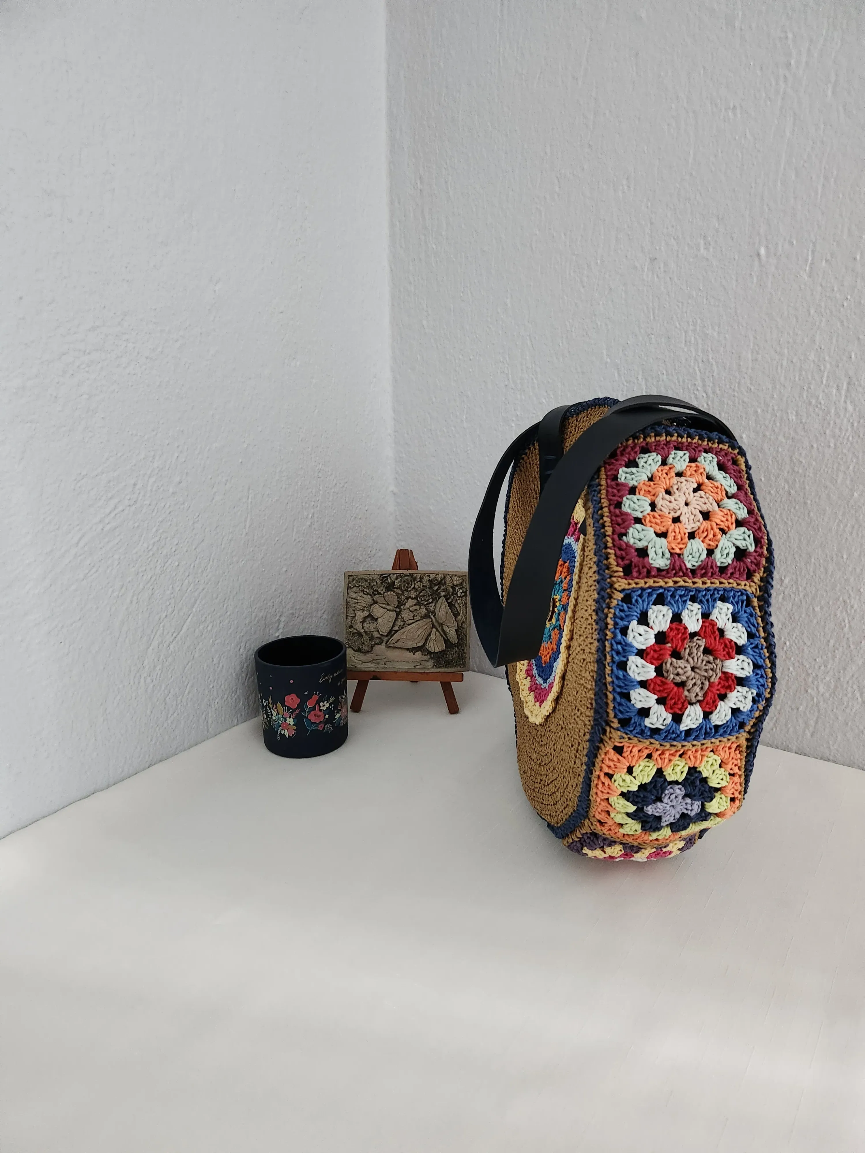 Colorful Hand Knit Round Bag