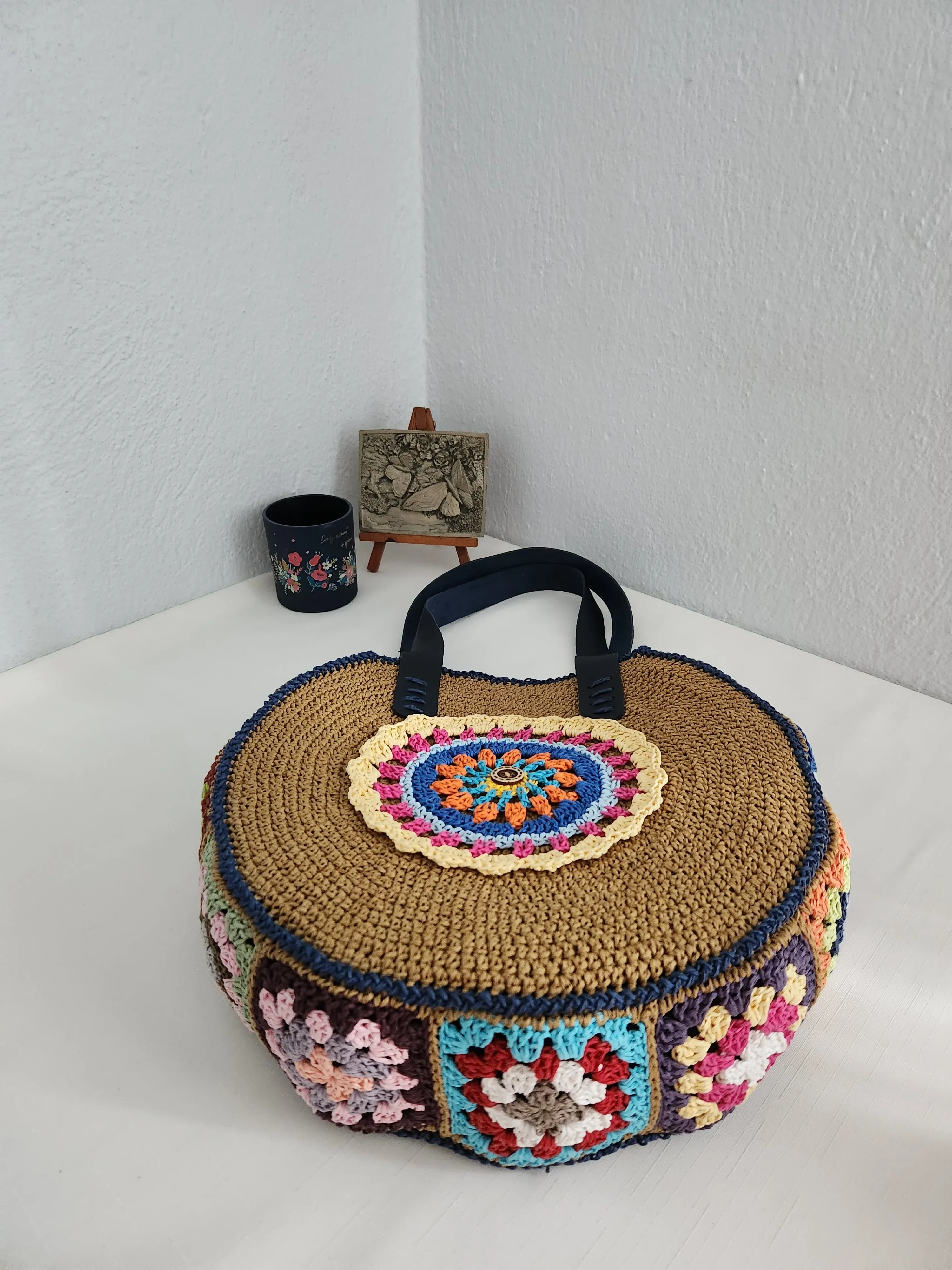 Colorful Hand Knit Round Bag
