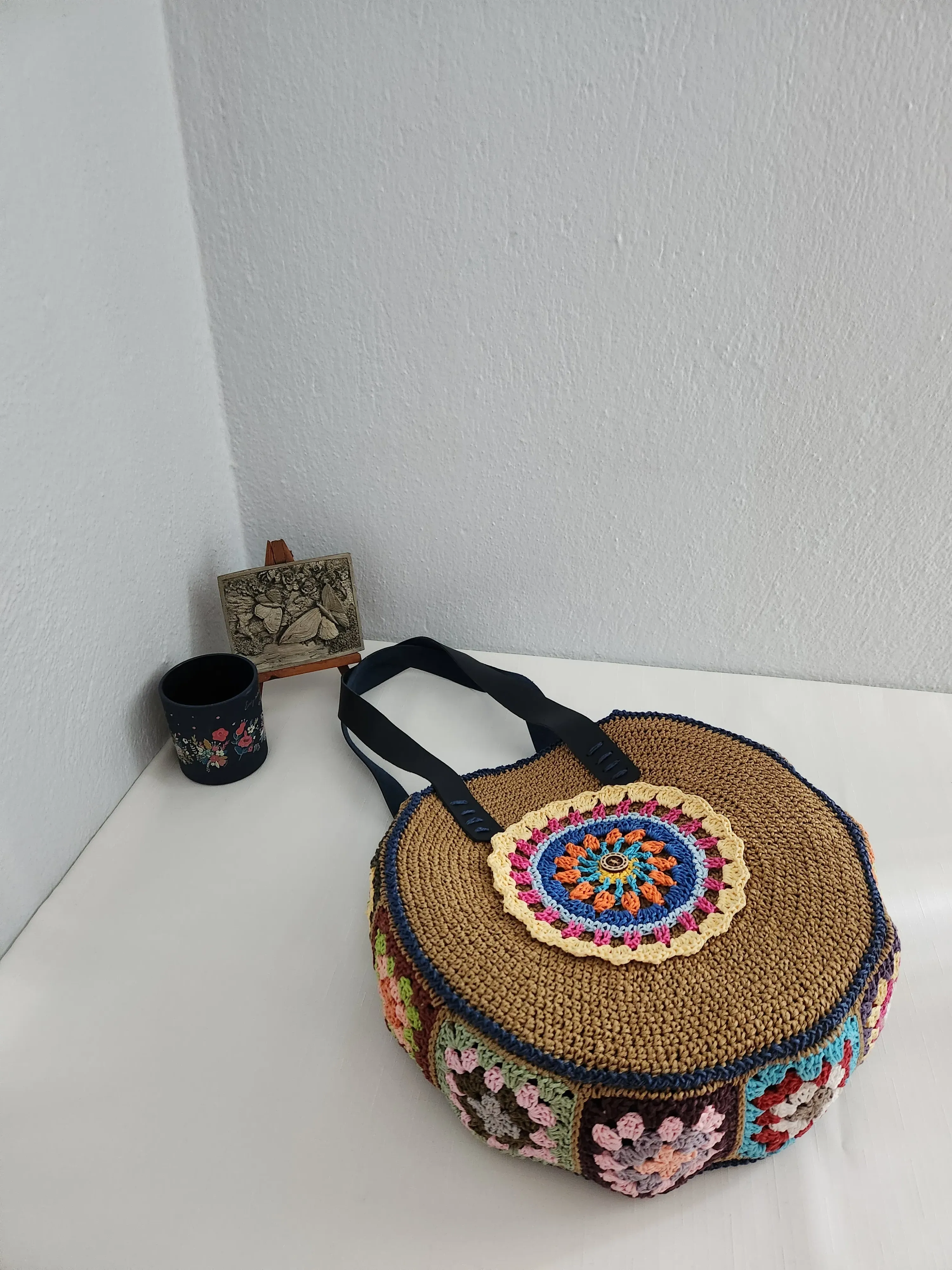 Colorful Hand Knit Round Bag