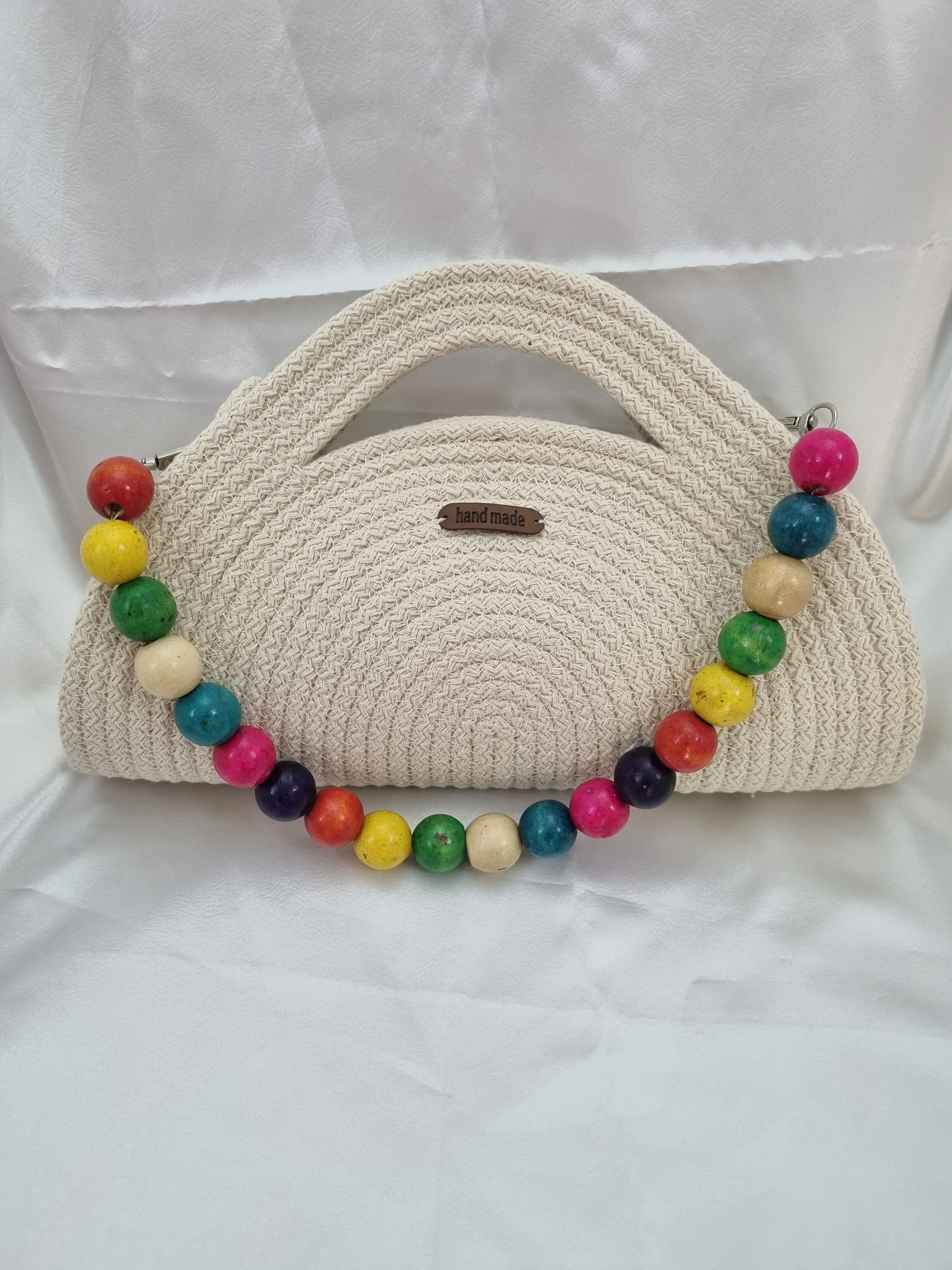 Renkli Boncuk Askılı El Yapımı Örgü Çanta