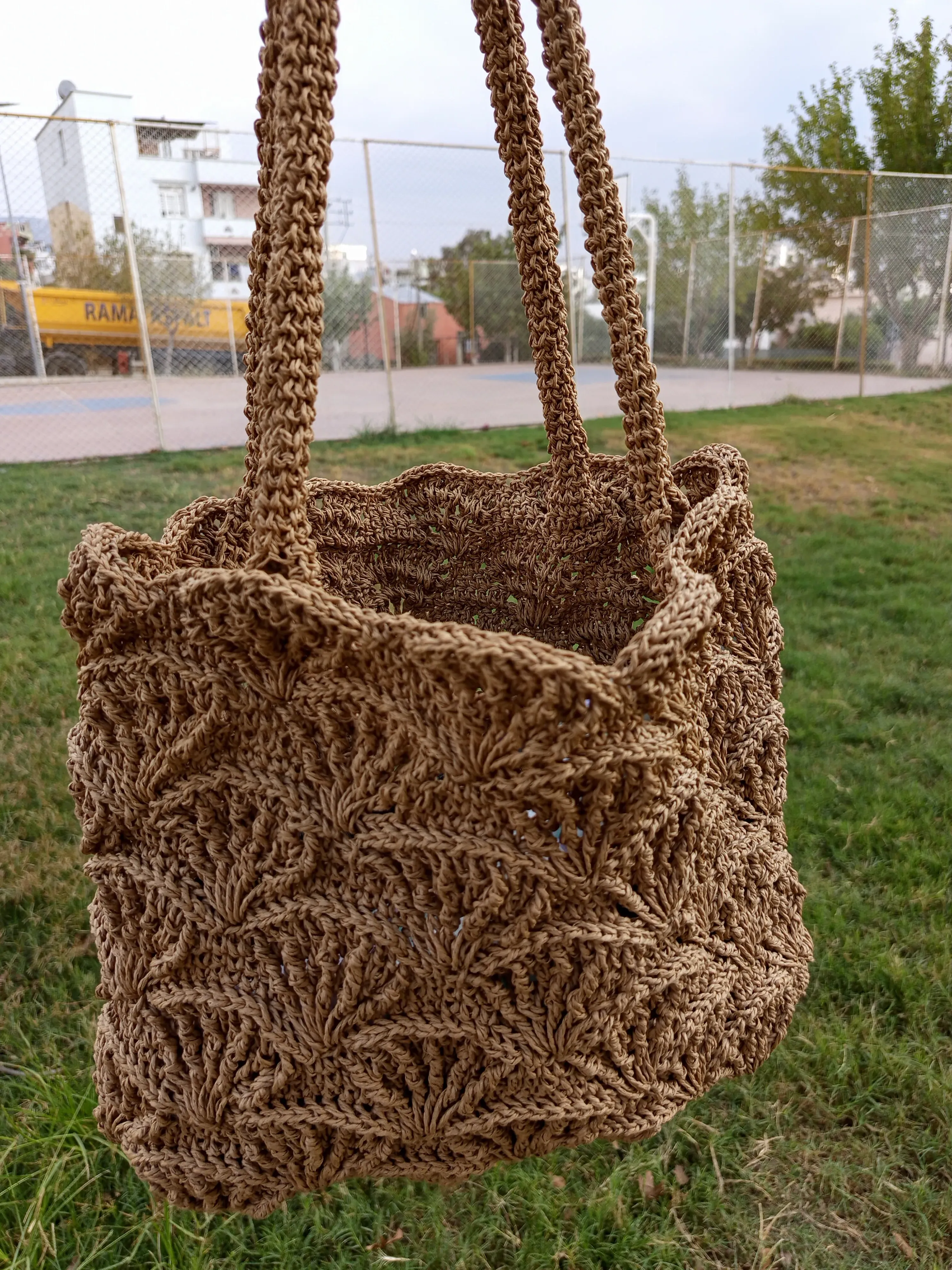 Handmade Crochet Brown Raffia Rope Shoulder Bag - Beach and Daily Use