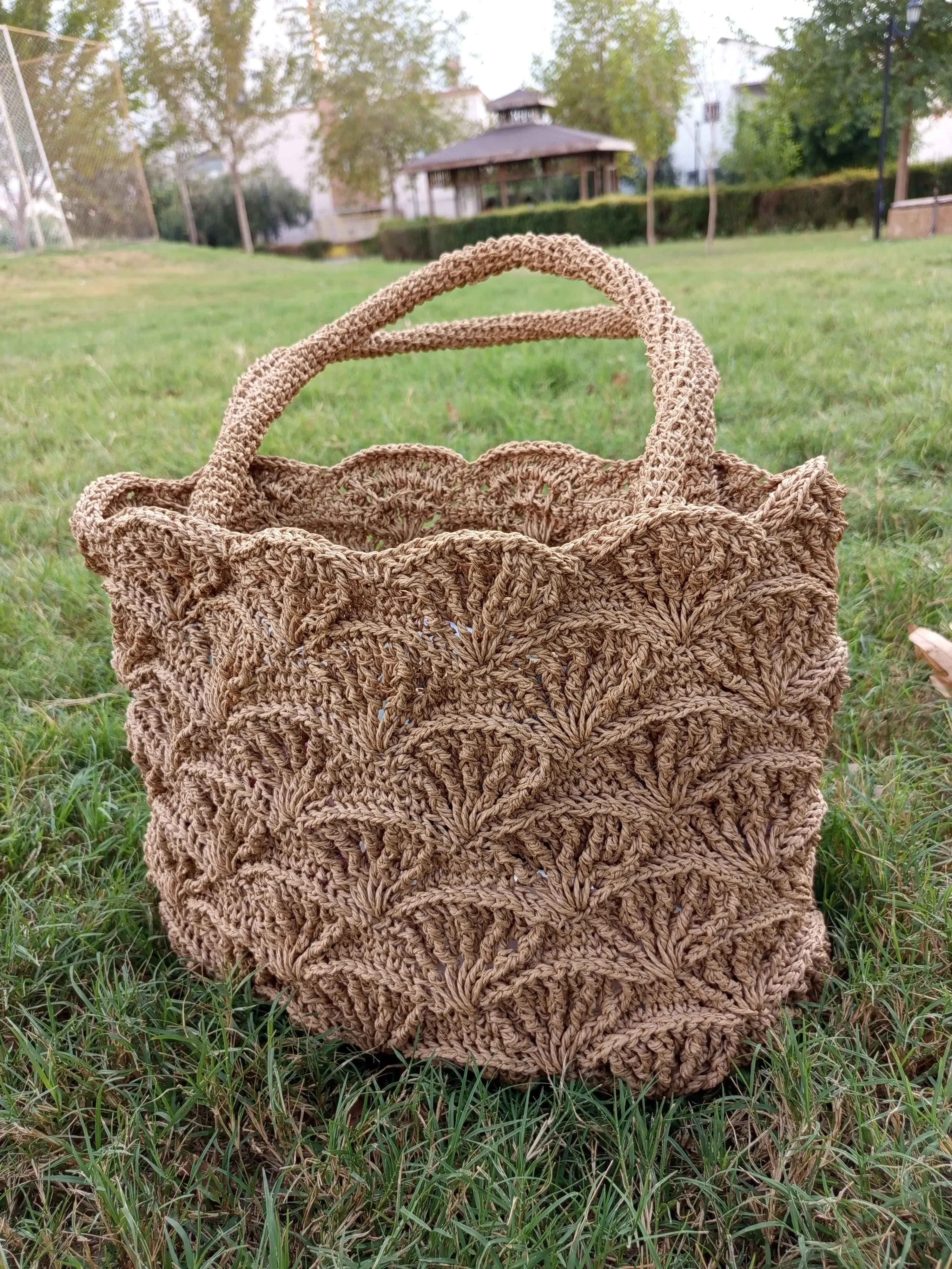 Handmade Crochet Brown Raffia Rope Shoulder Bag - Beach and Daily Use