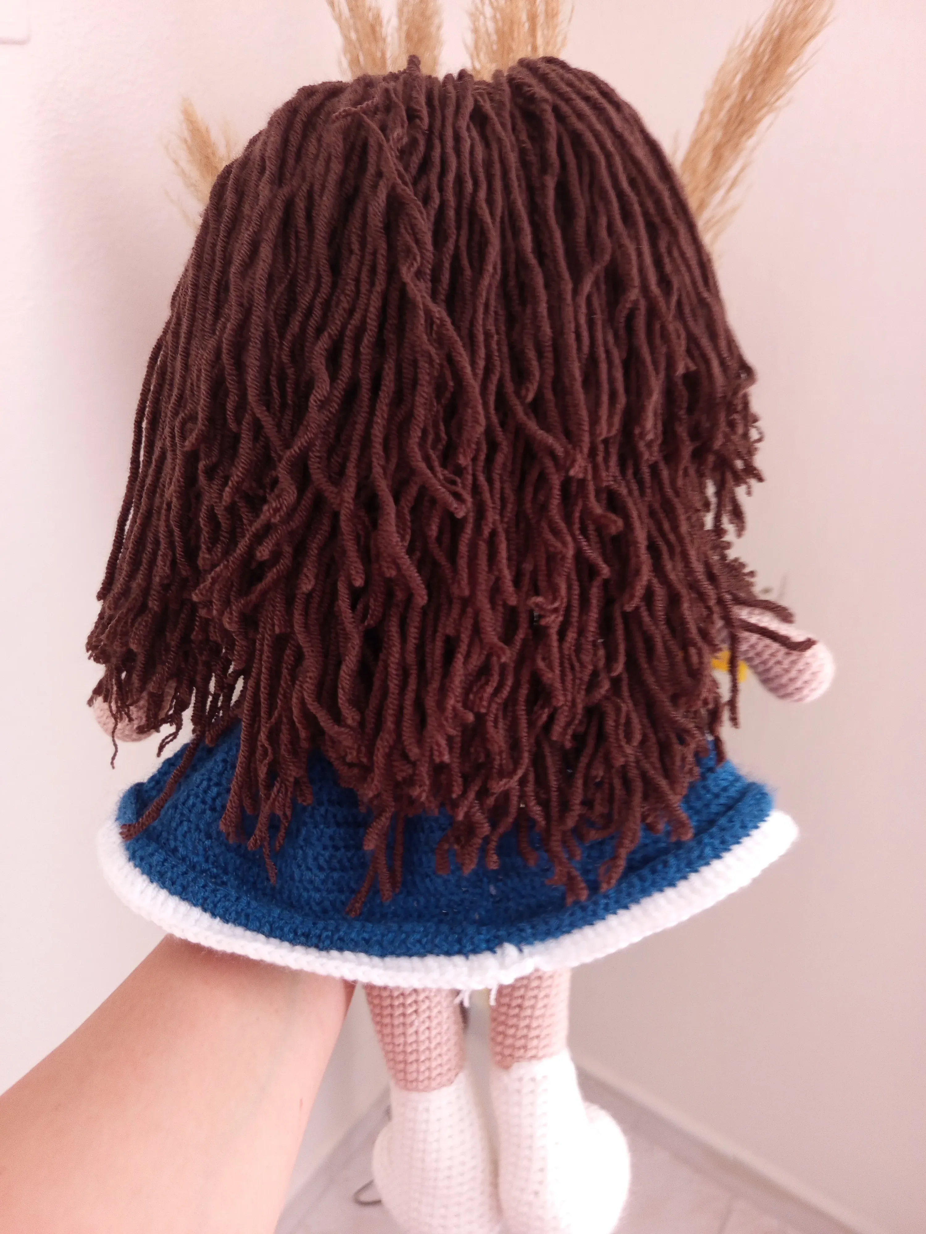 Örgü Amigurumi Oyuncak Bebek - Mavi Elbiseli, 35 cm Boyunda