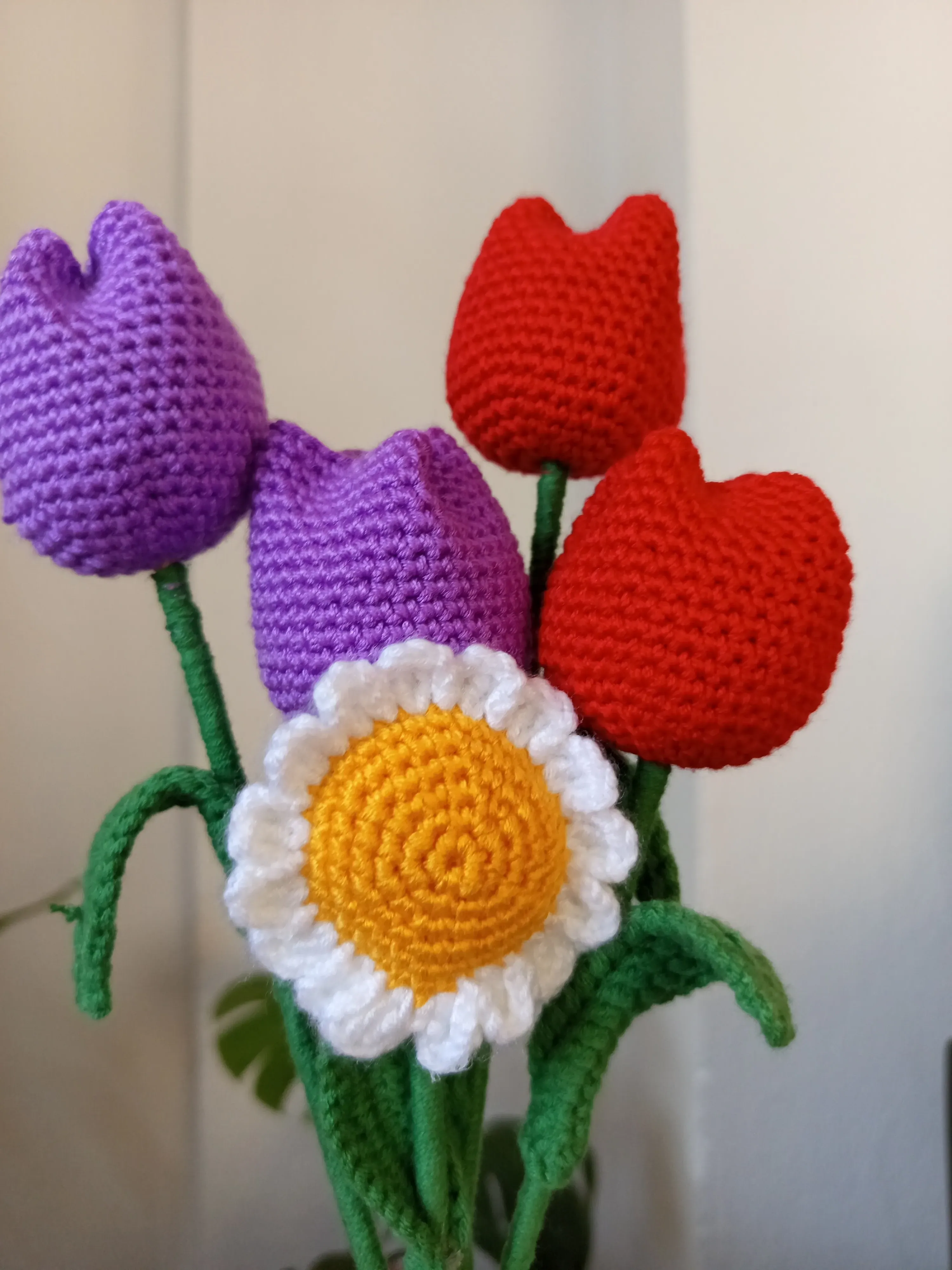 Handmade Crochet Colorful Tulips and Sunflower Bouquet Decorative Flower