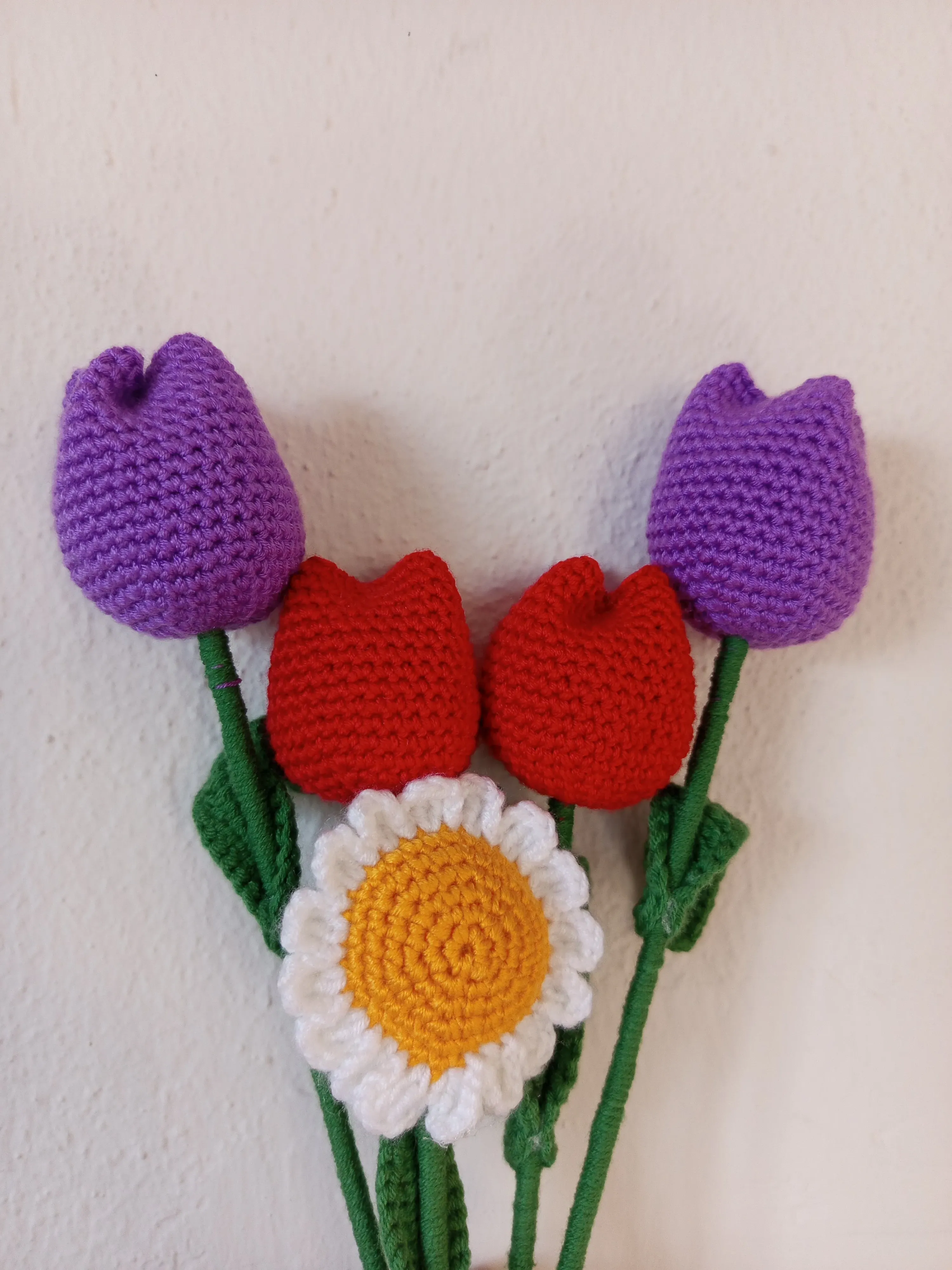 Handmade Crochet Colorful Tulips and Sunflower Bouquet Decorative Flower