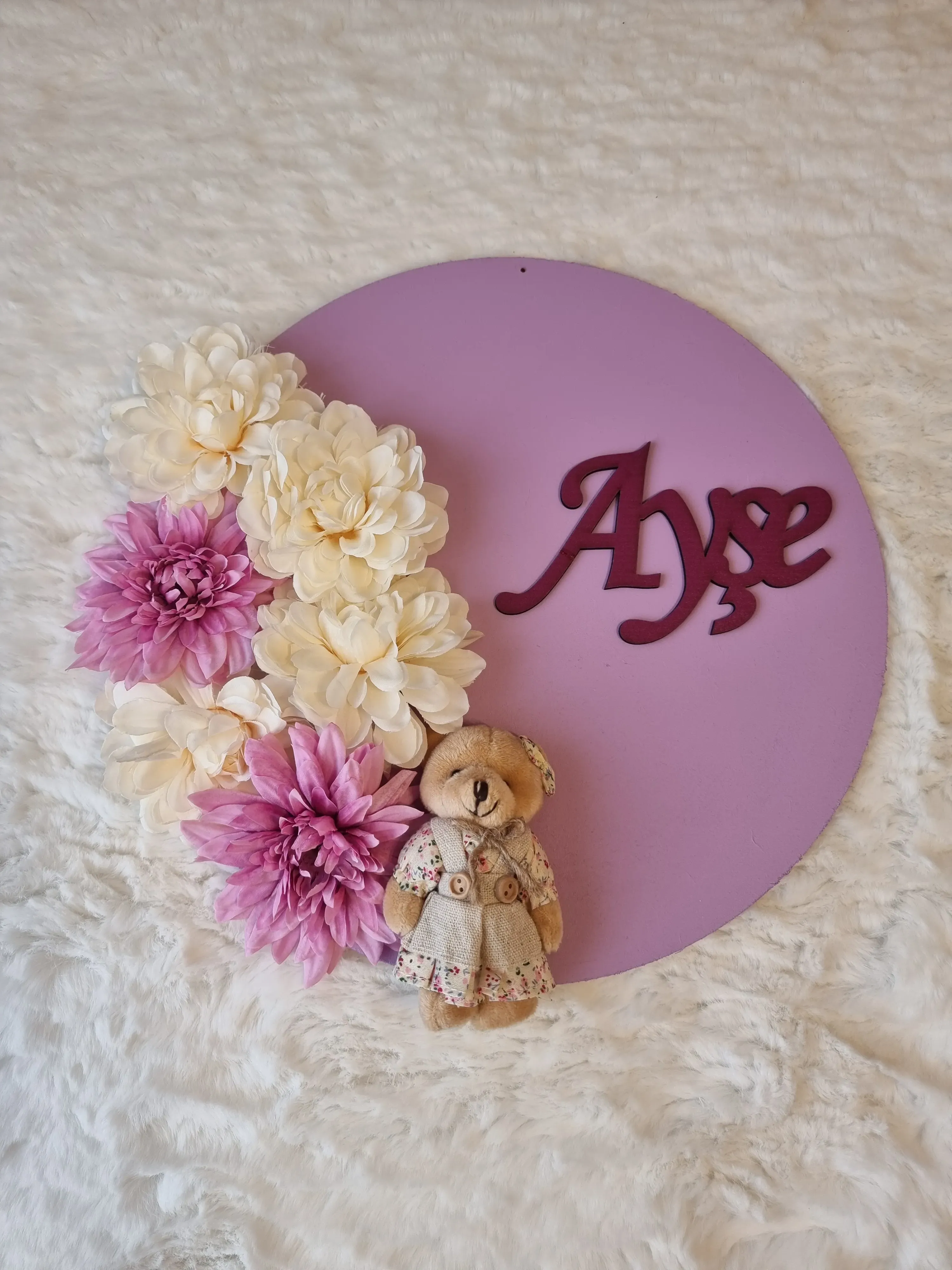 Wooden Floral "Ayşe" Personalized Door Decoration - 30x30 cm