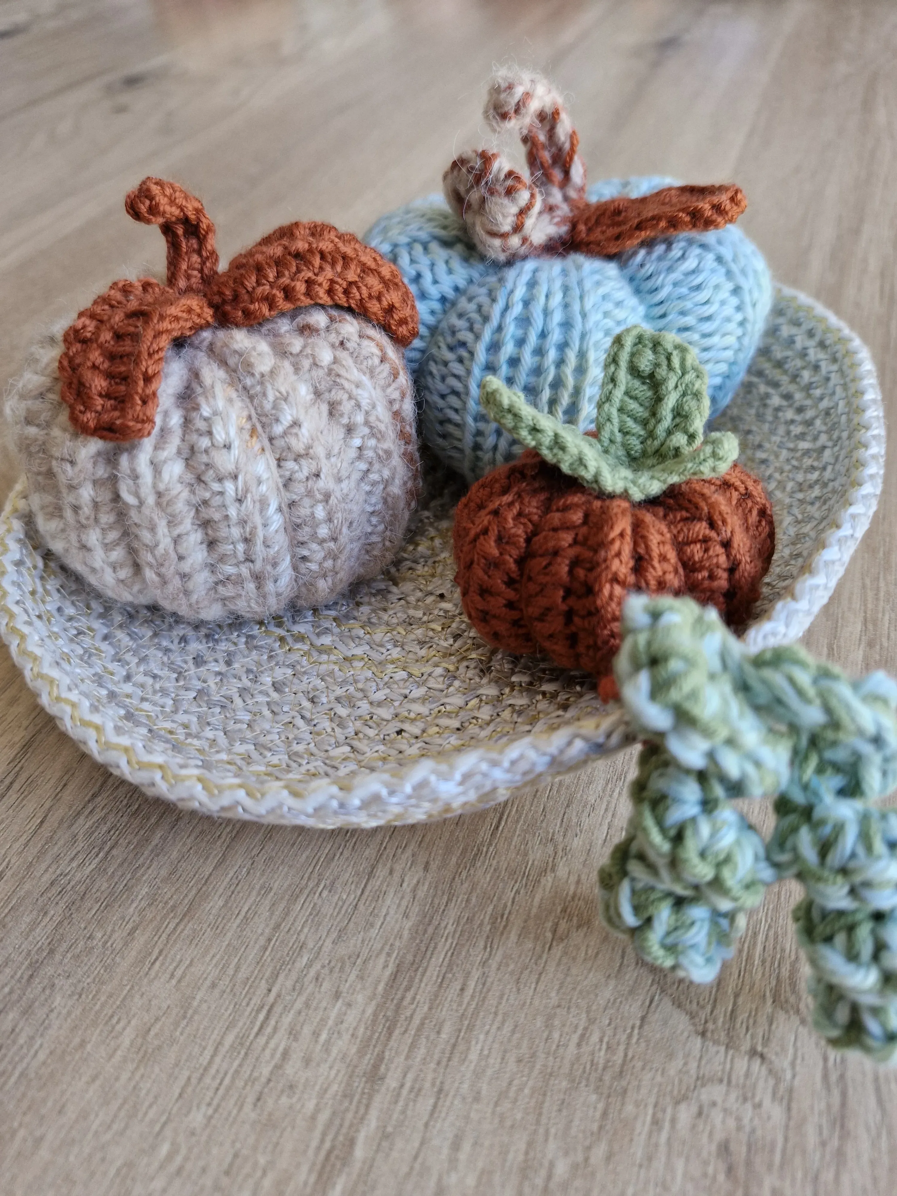 Knitted Pumpkin Decorative Set - Handmade Autumn Themed Gift