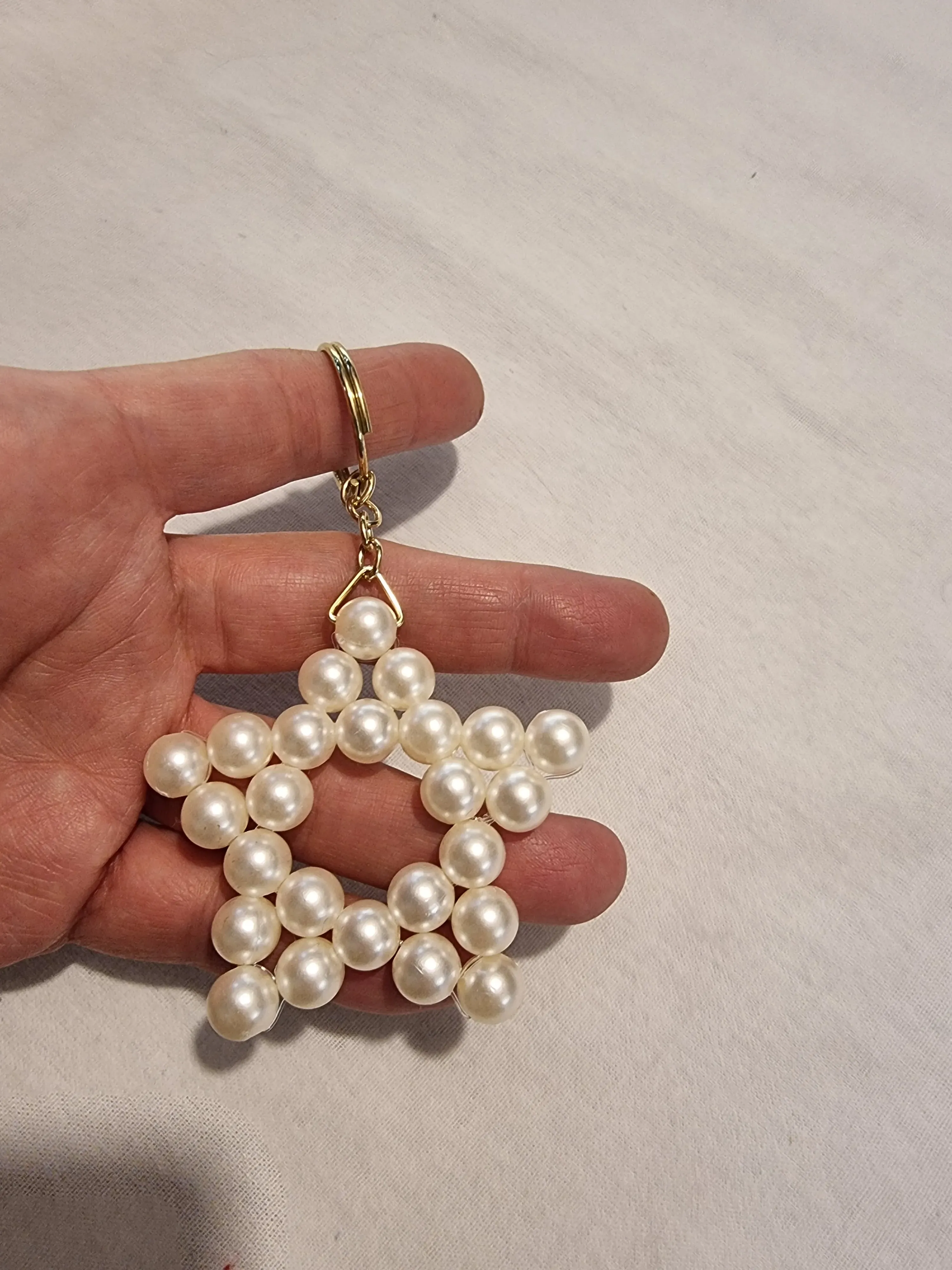 Cream Pearl Star Keychain - Mother-of-Pearl Look, 10 Pieces